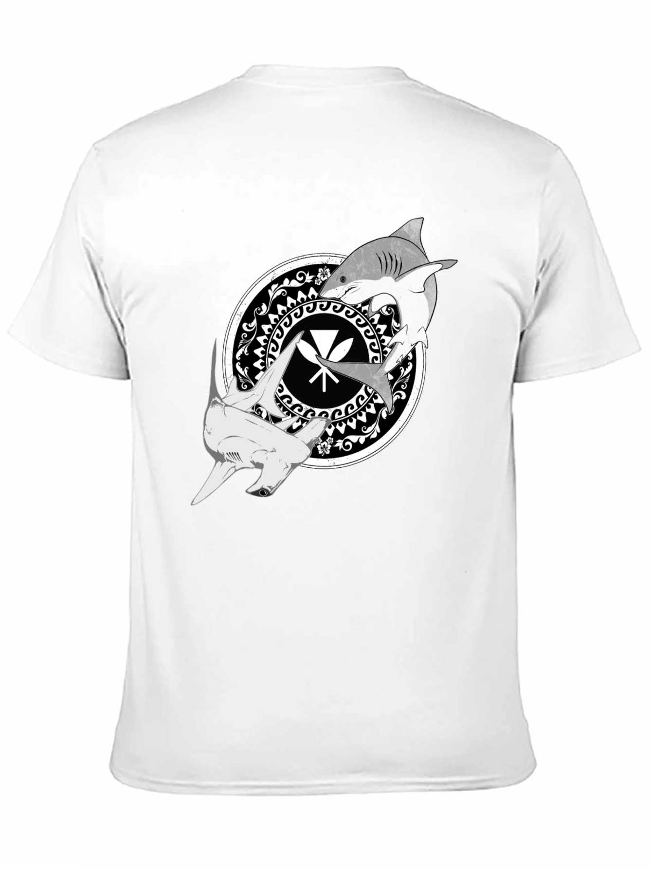 Shark Circle Graphic Tee - Black Crew Neck
