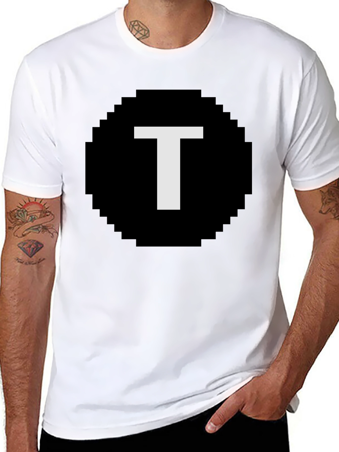 Pixelated T Graphic Tee - Retro Style