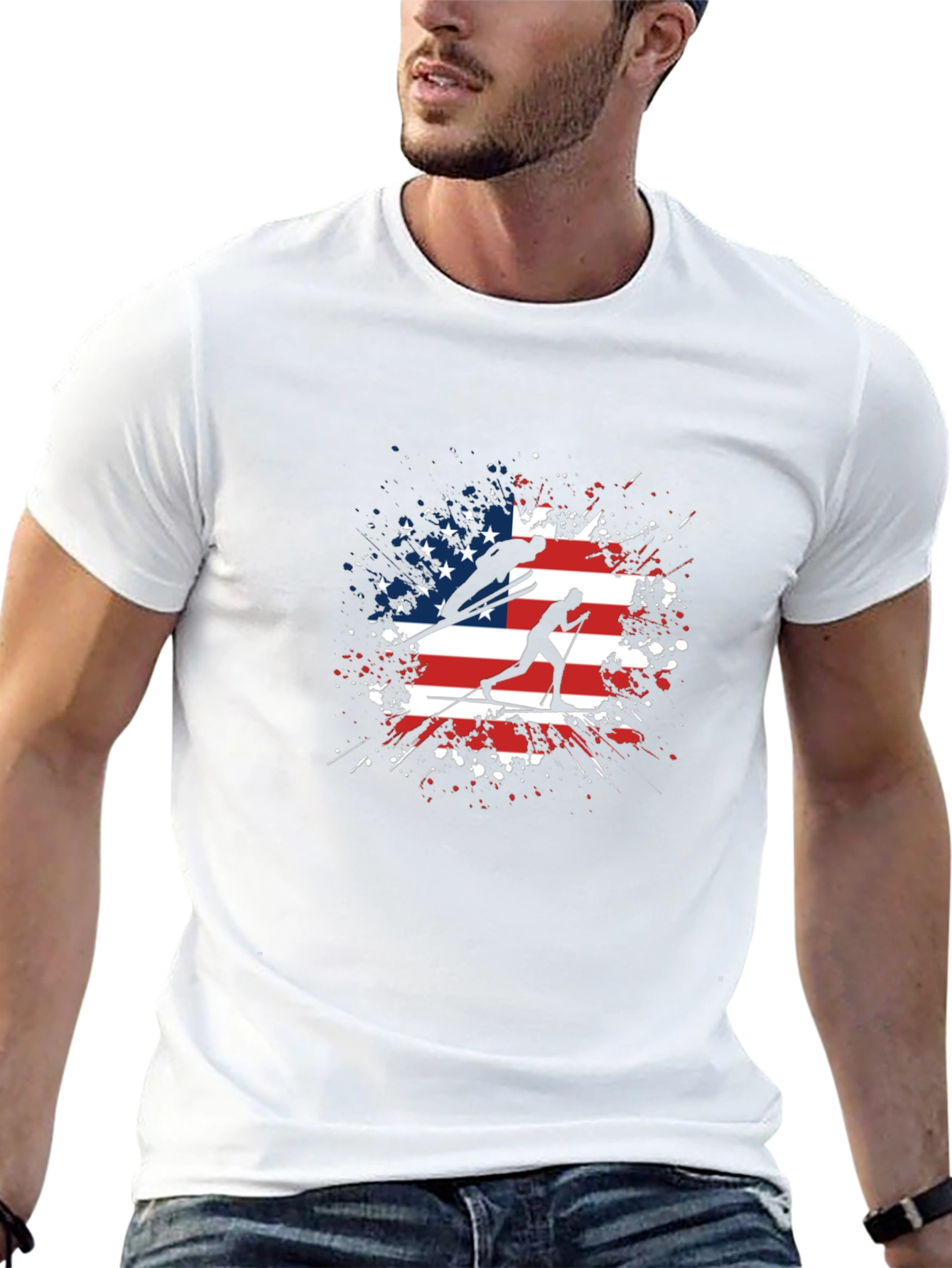 American Flag Ski T-Shirt
