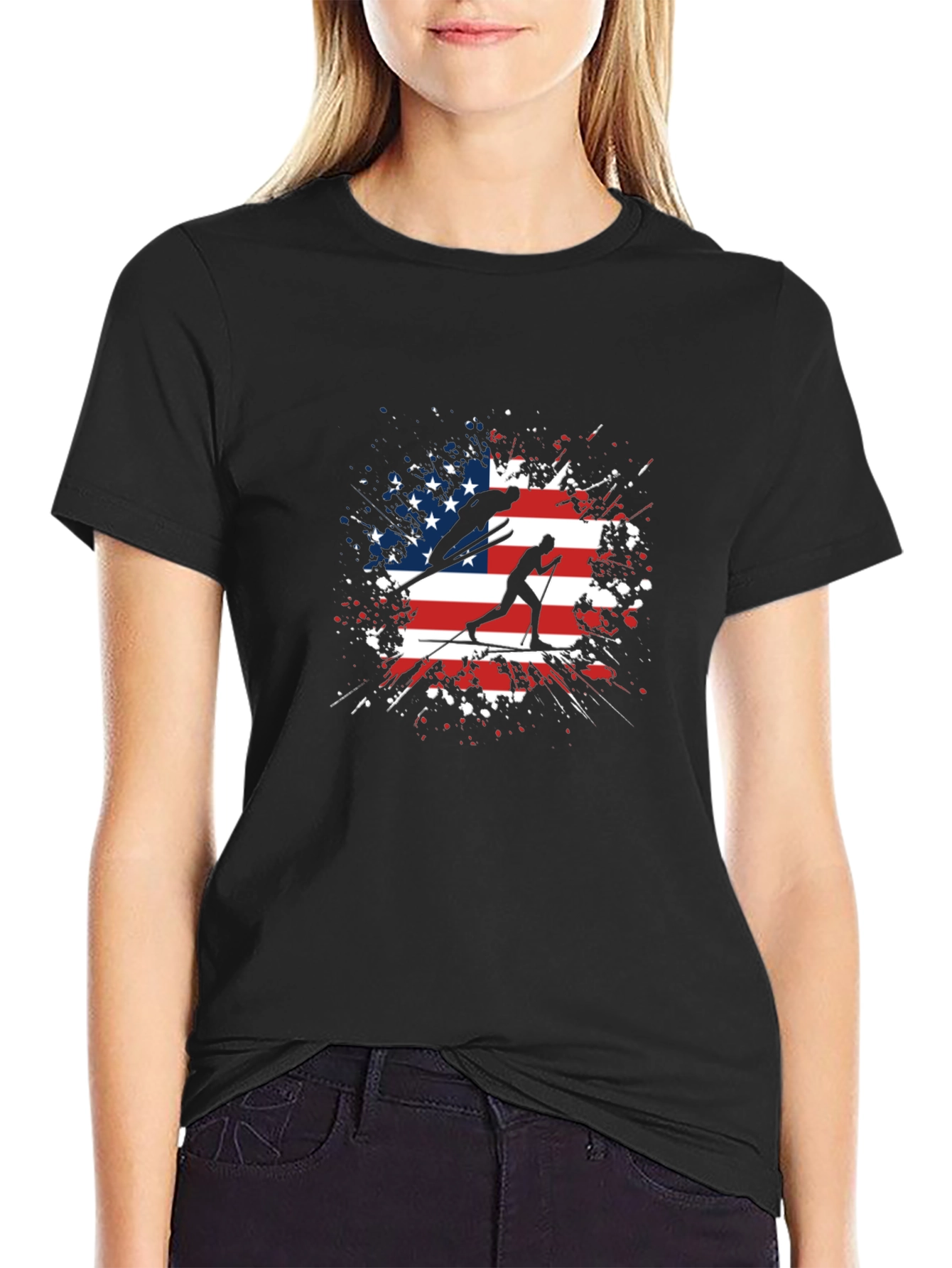 American Flag Ski T-Shirt