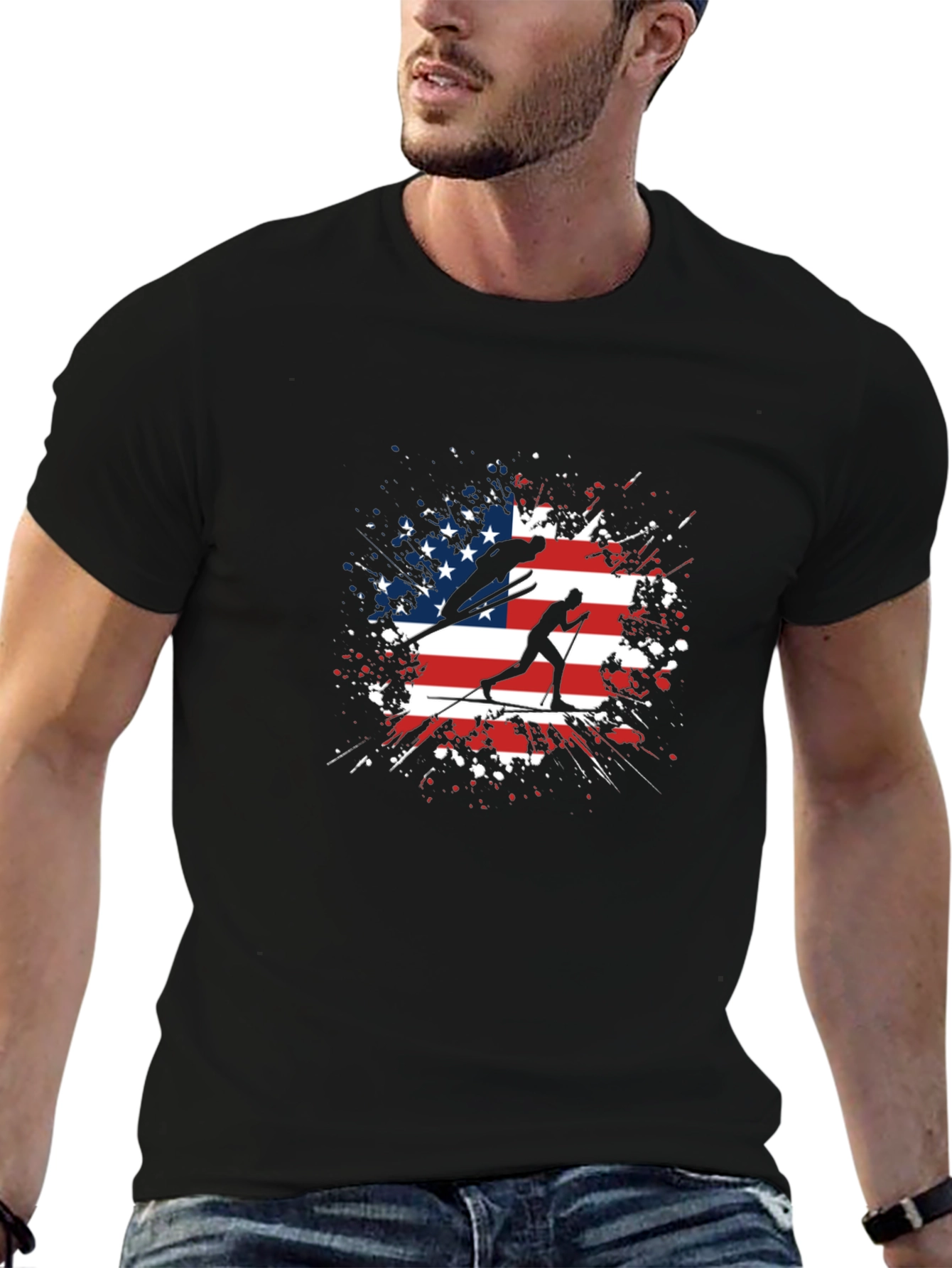 American Flag Ski T-Shirt
