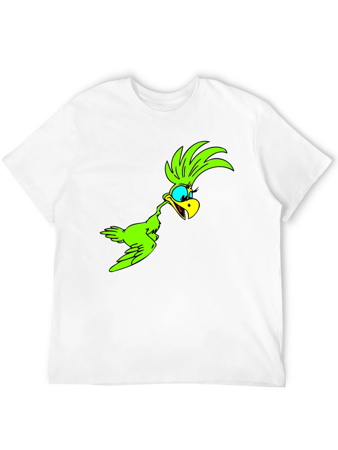 Green Bird Cartoon Black T-Shirt