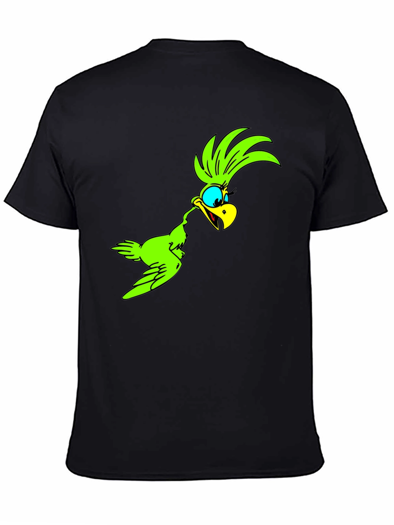 Green Bird Cartoon Black T-Shirt