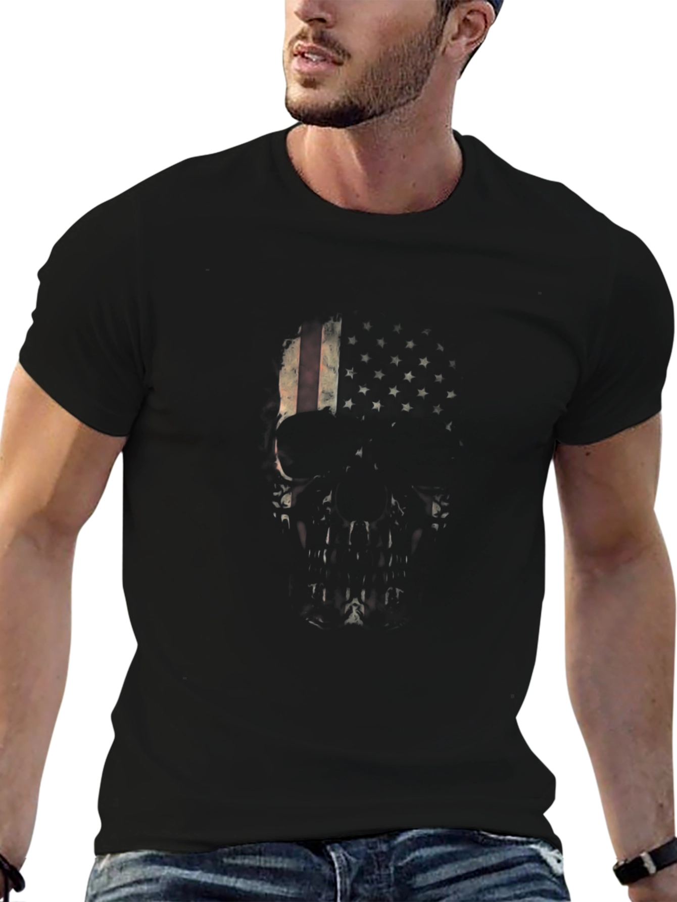 Skull USA Flag Graphic T-Shirt - Mens Black Tee