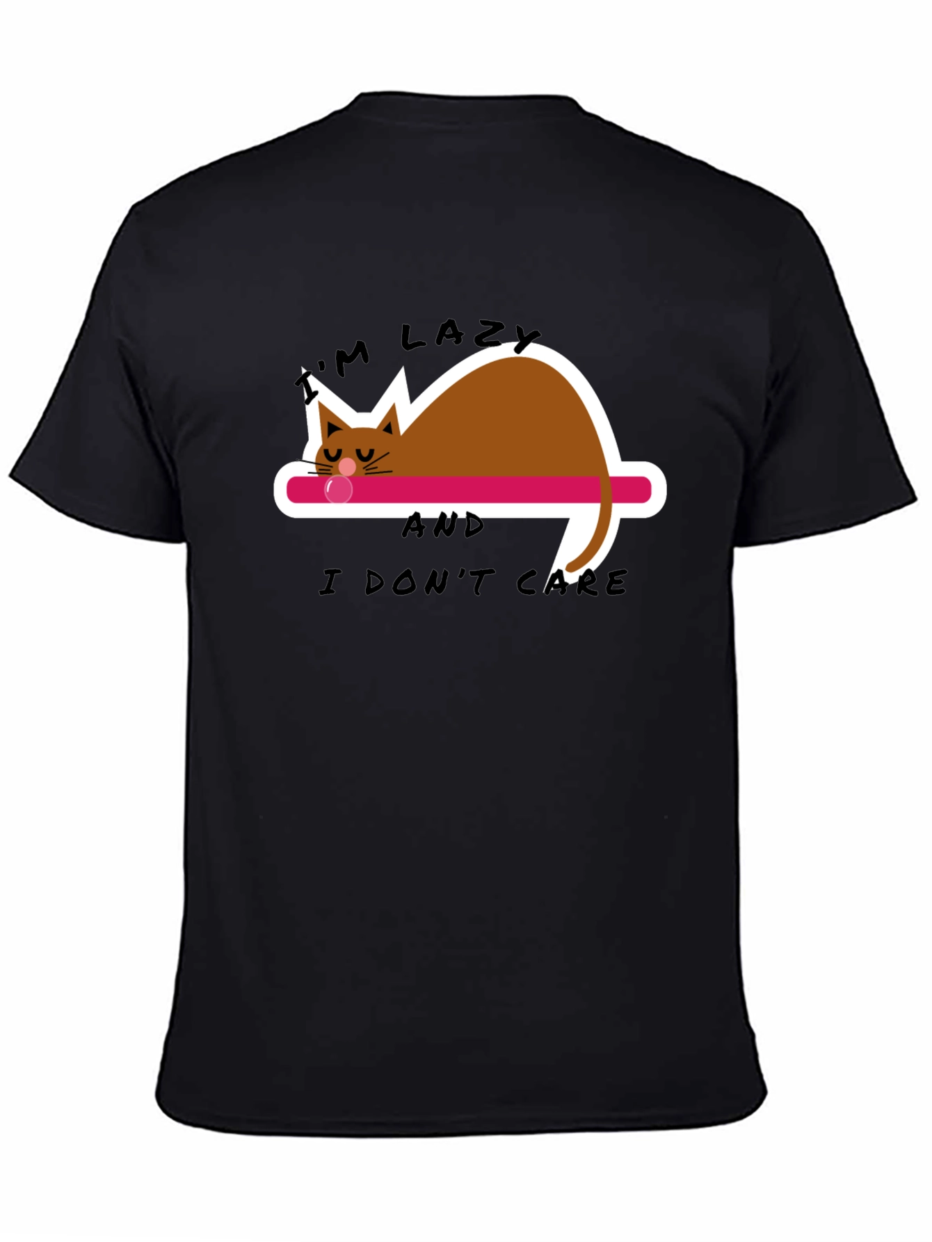 Lazy Cat Graphic Tee - Black Cotton Comfort