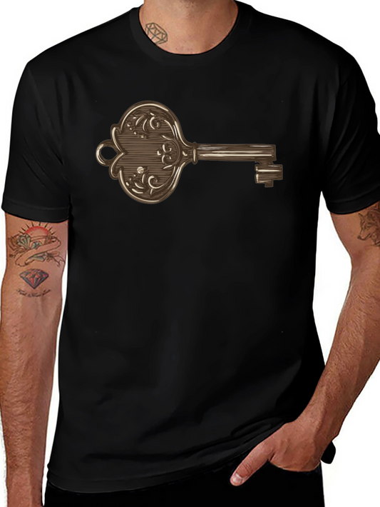 Ornate Key Graphic Print Mens T-Shirt