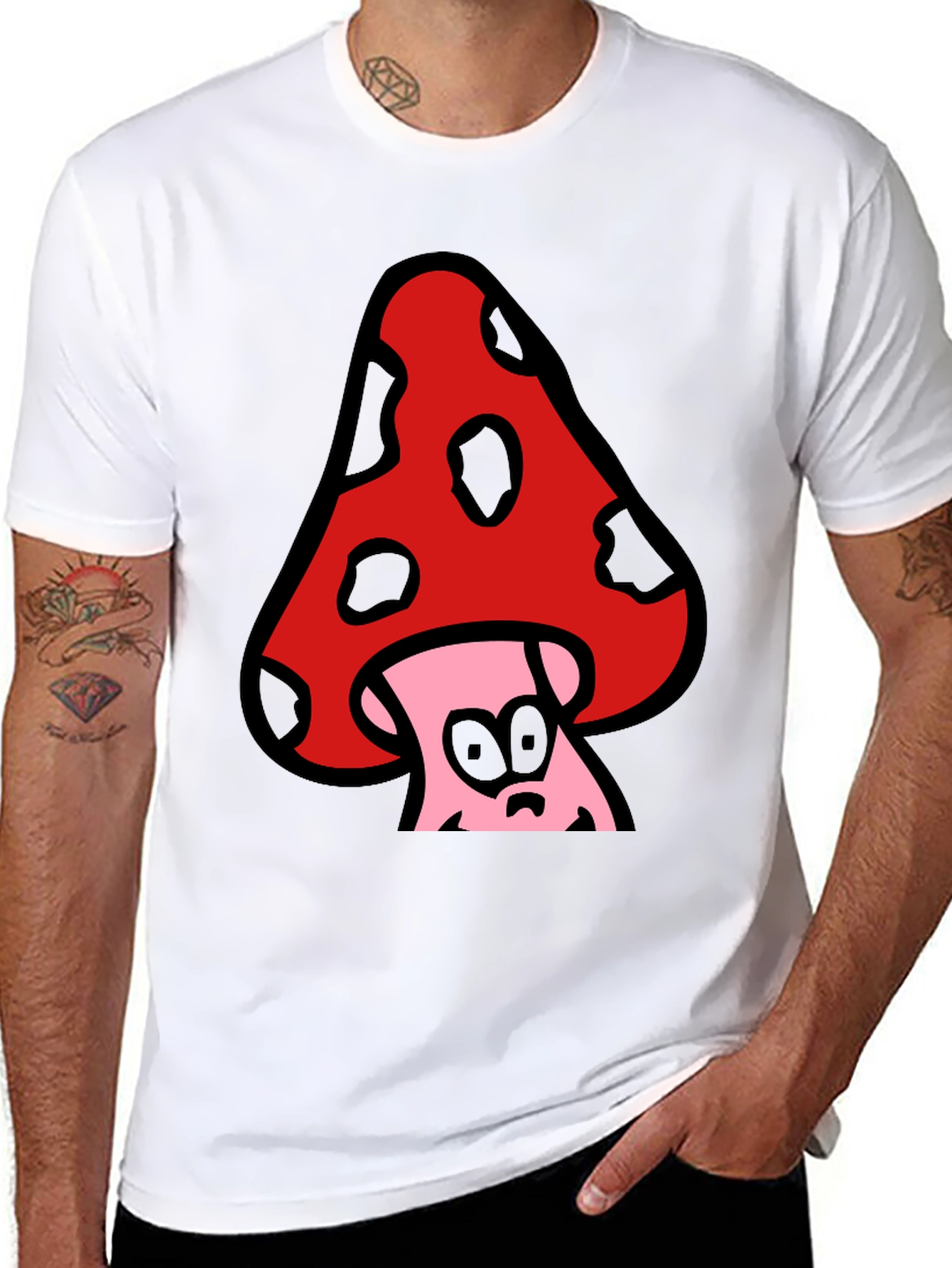Funky Mushroom Graphic Tee - Black Cotton Blend