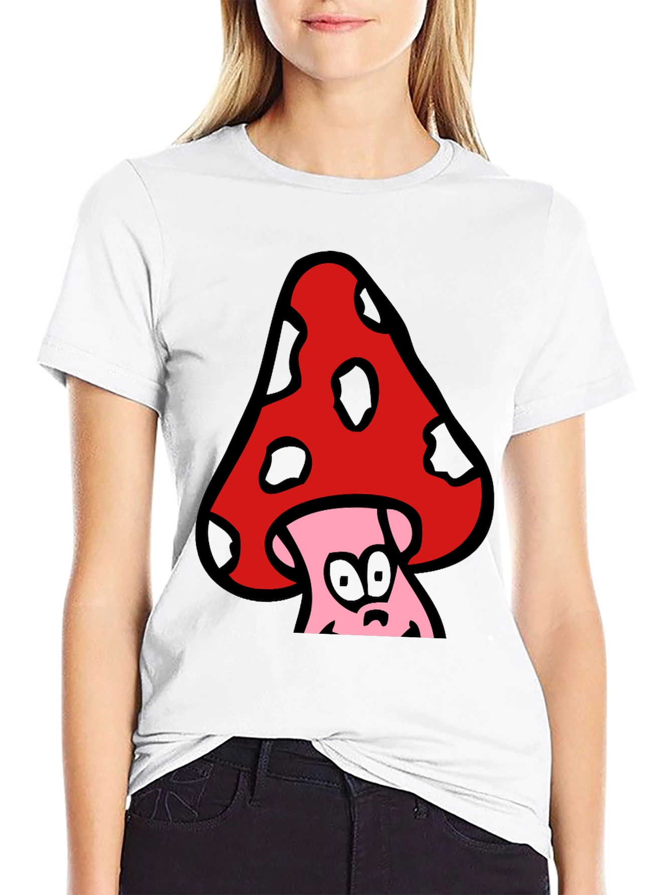 Funky Mushroom Graphic Tee - Black Cotton Blend