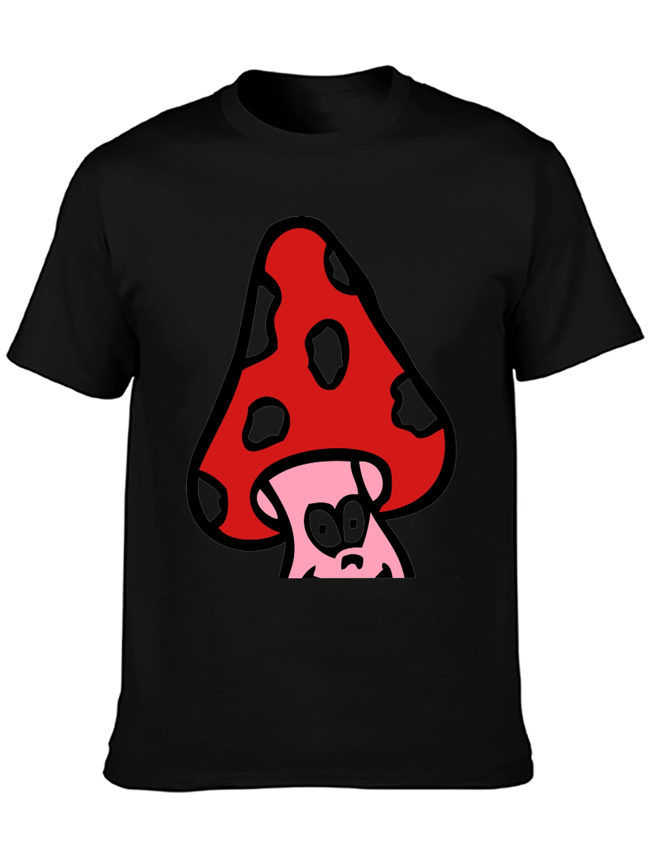Funky Mushroom Graphic Tee - Black Cotton Blend