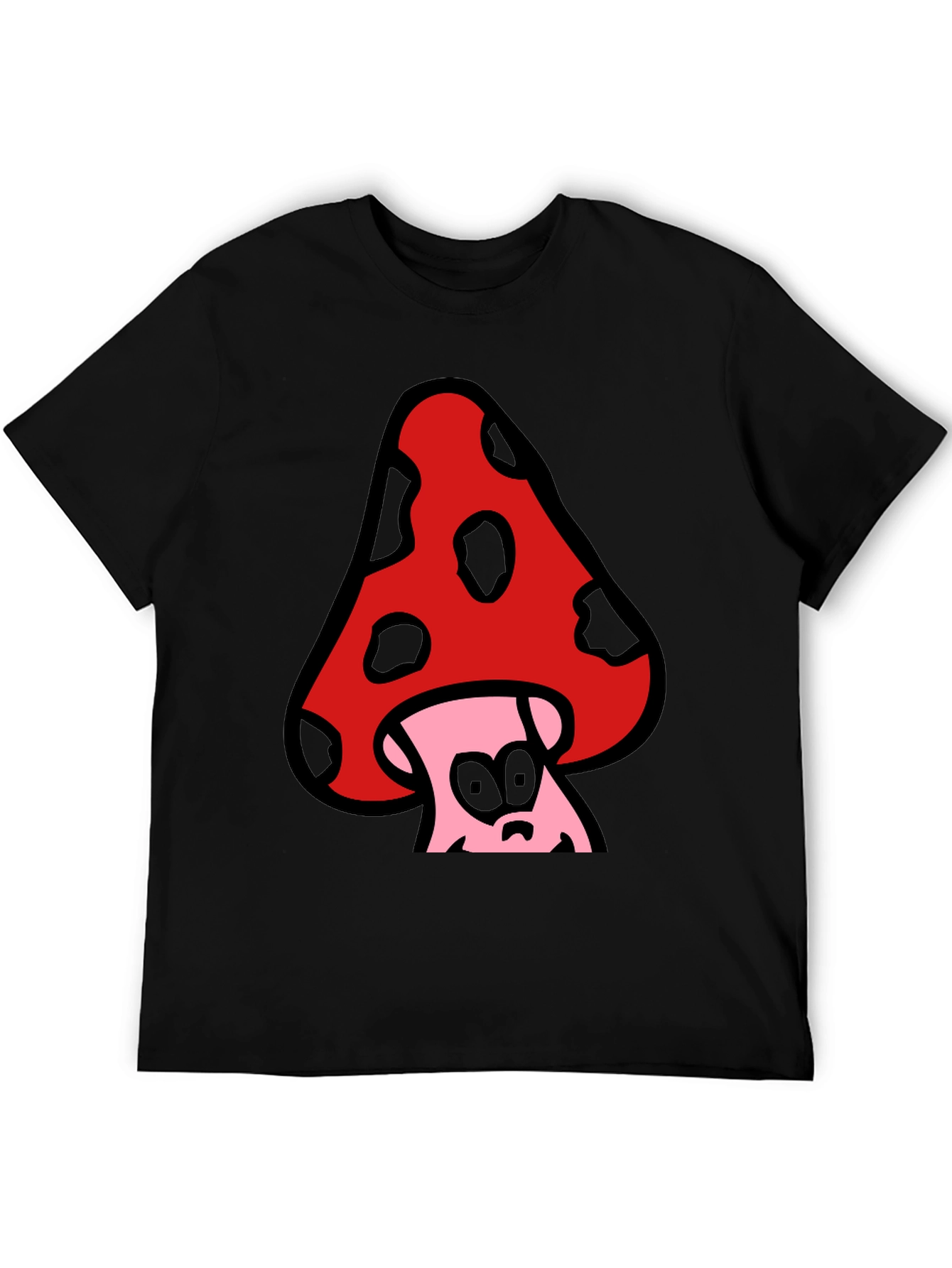 Funky Mushroom Graphic Tee - Black Cotton Blend