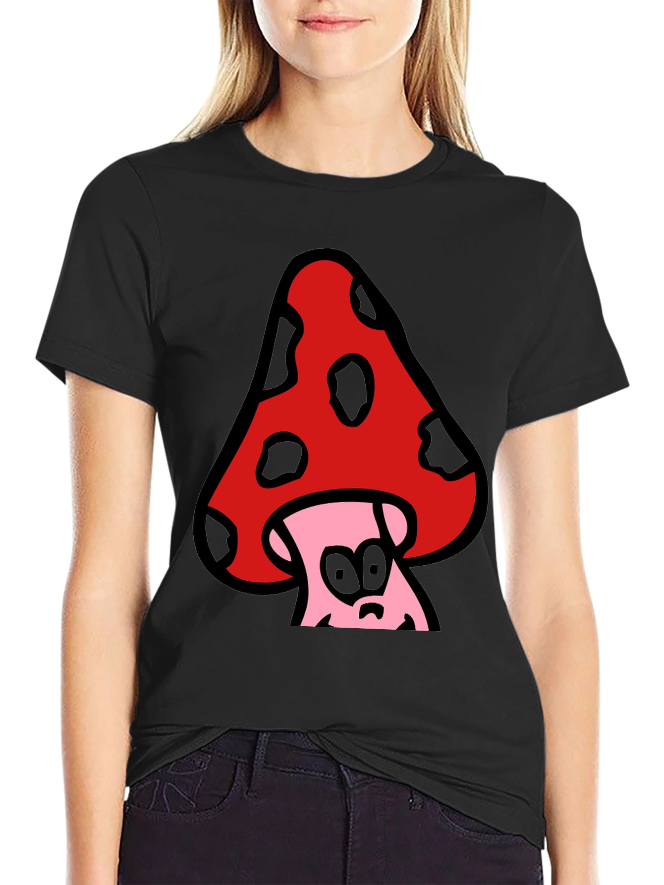Funky Mushroom Graphic Tee - Black Cotton Blend
