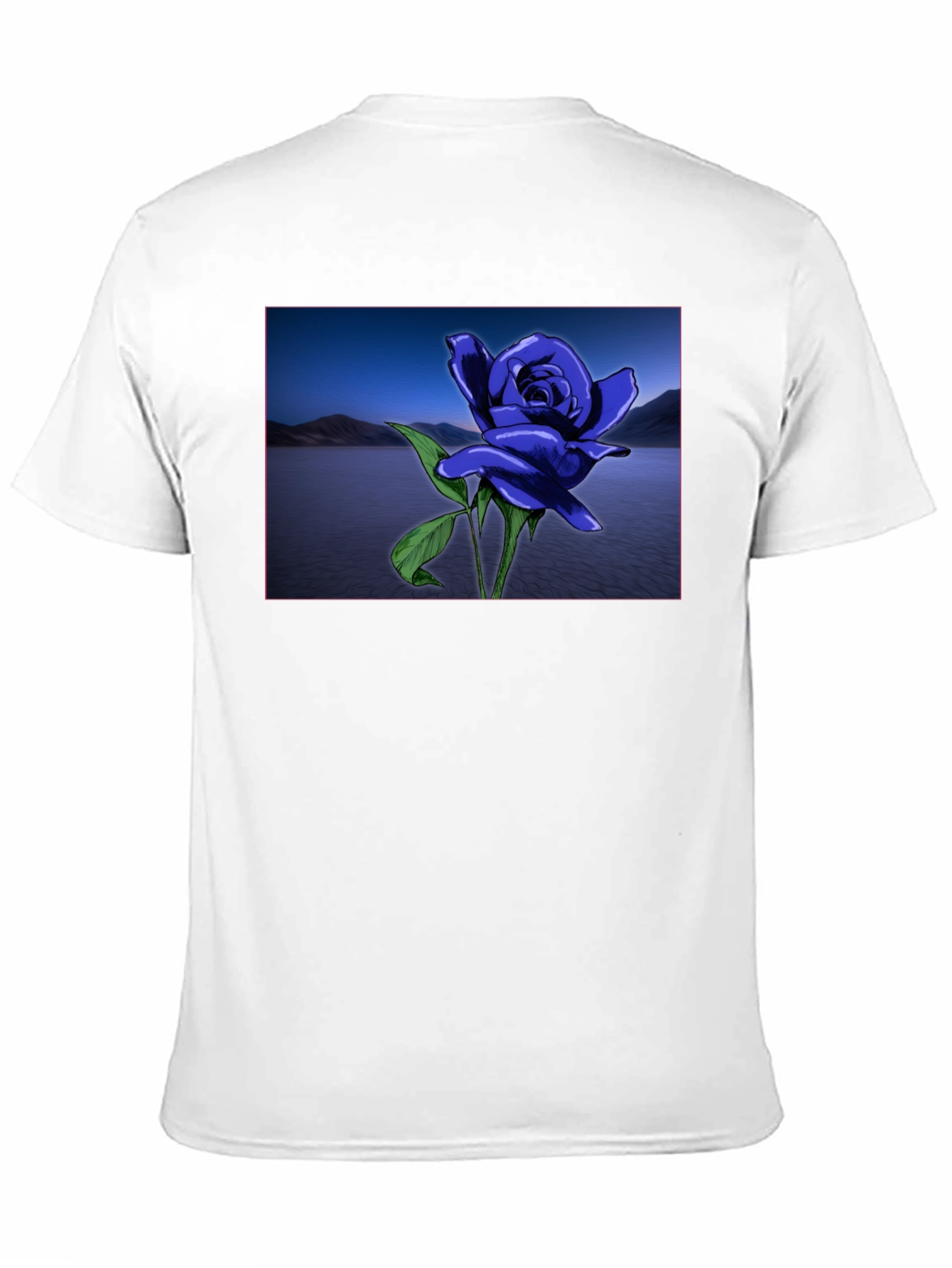 Blue Rose Lake Scene Black T-Shirt