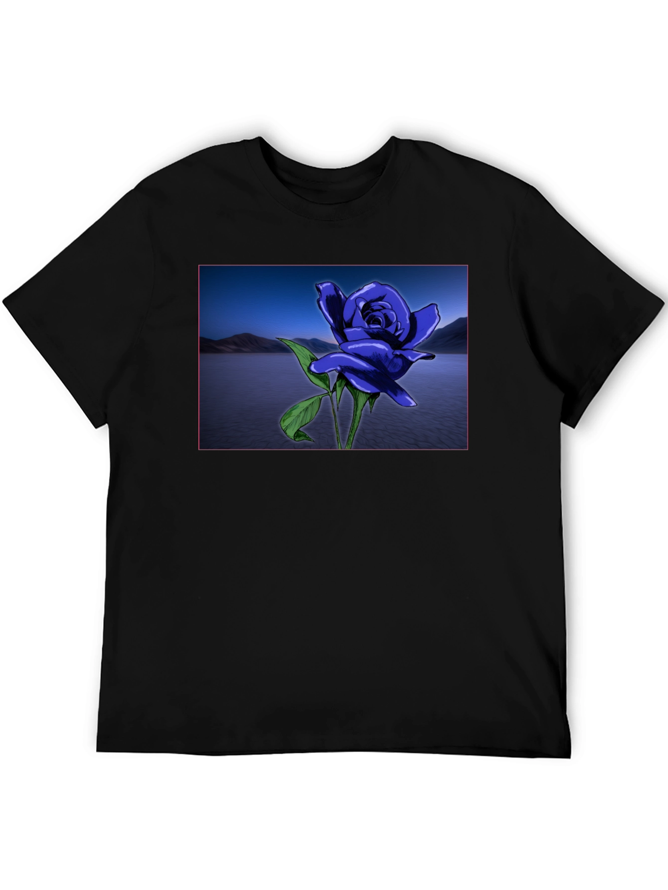 Blue Rose Lake Scene Black T-Shirt
