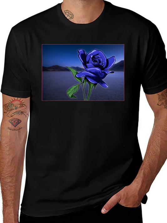 Blue Rose Lake Scene Black T-Shirt