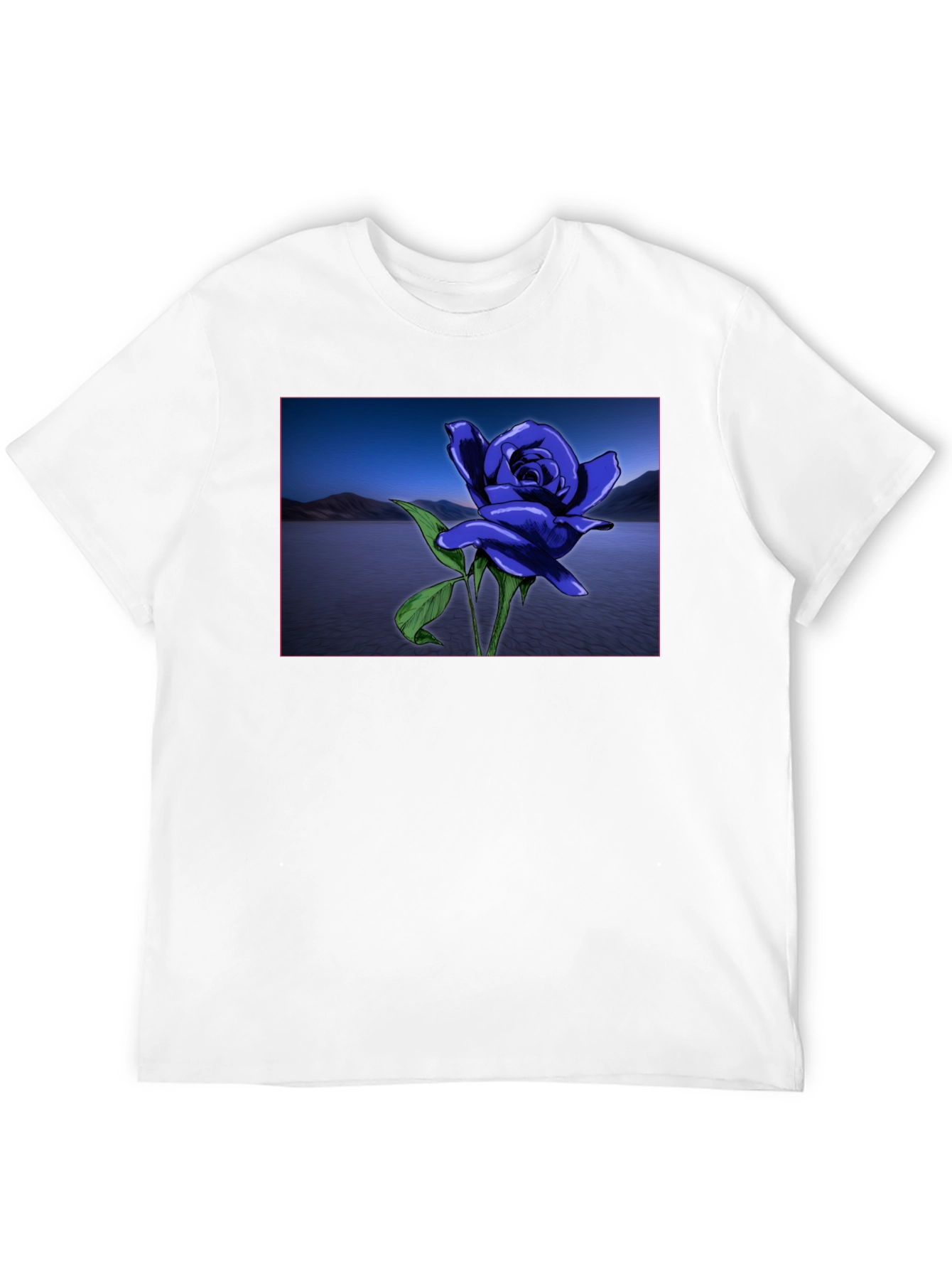 Blue Rose Lake Scene Black T-Shirt
