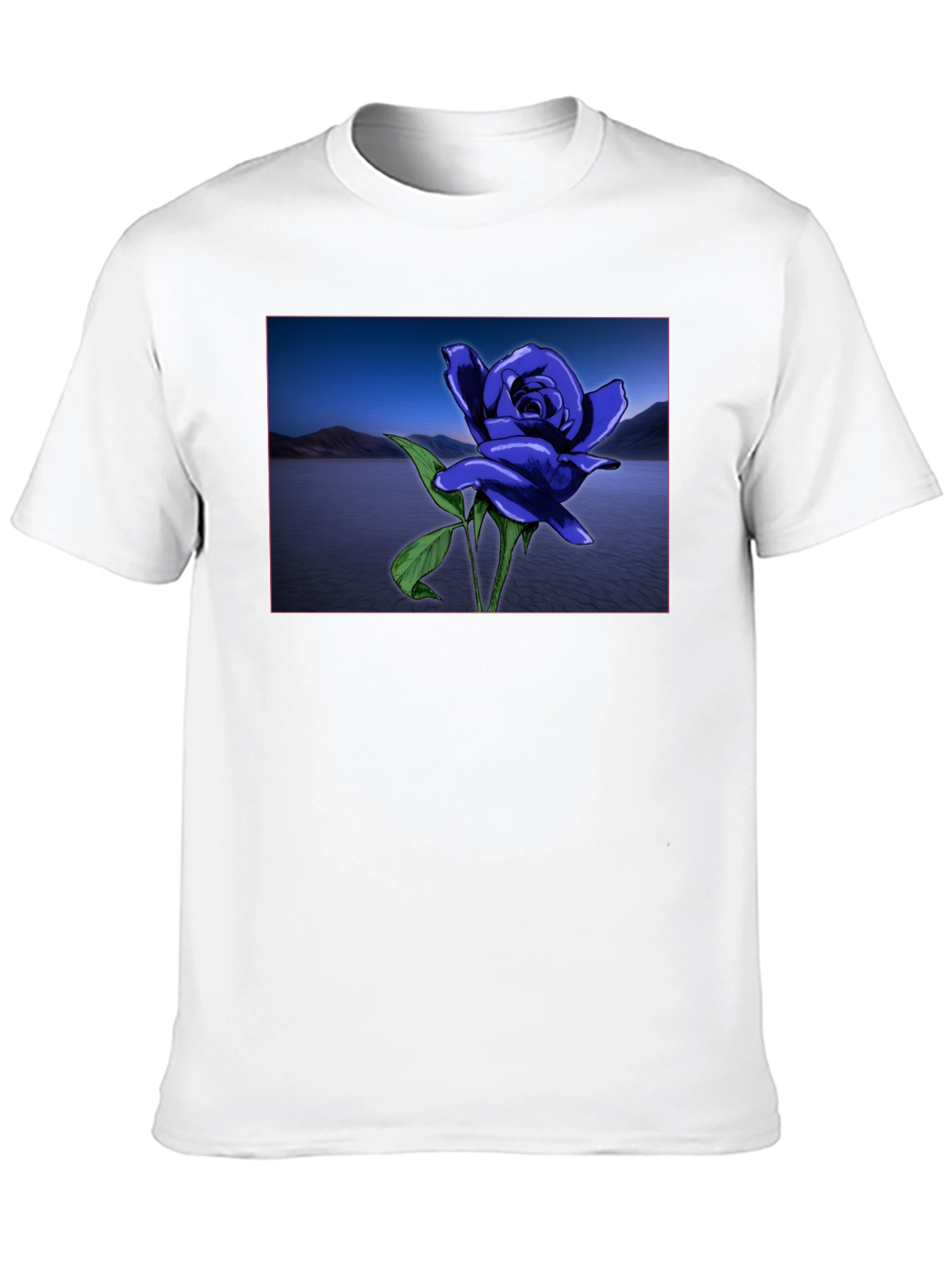 Blue Rose Lake Scene Black T-Shirt