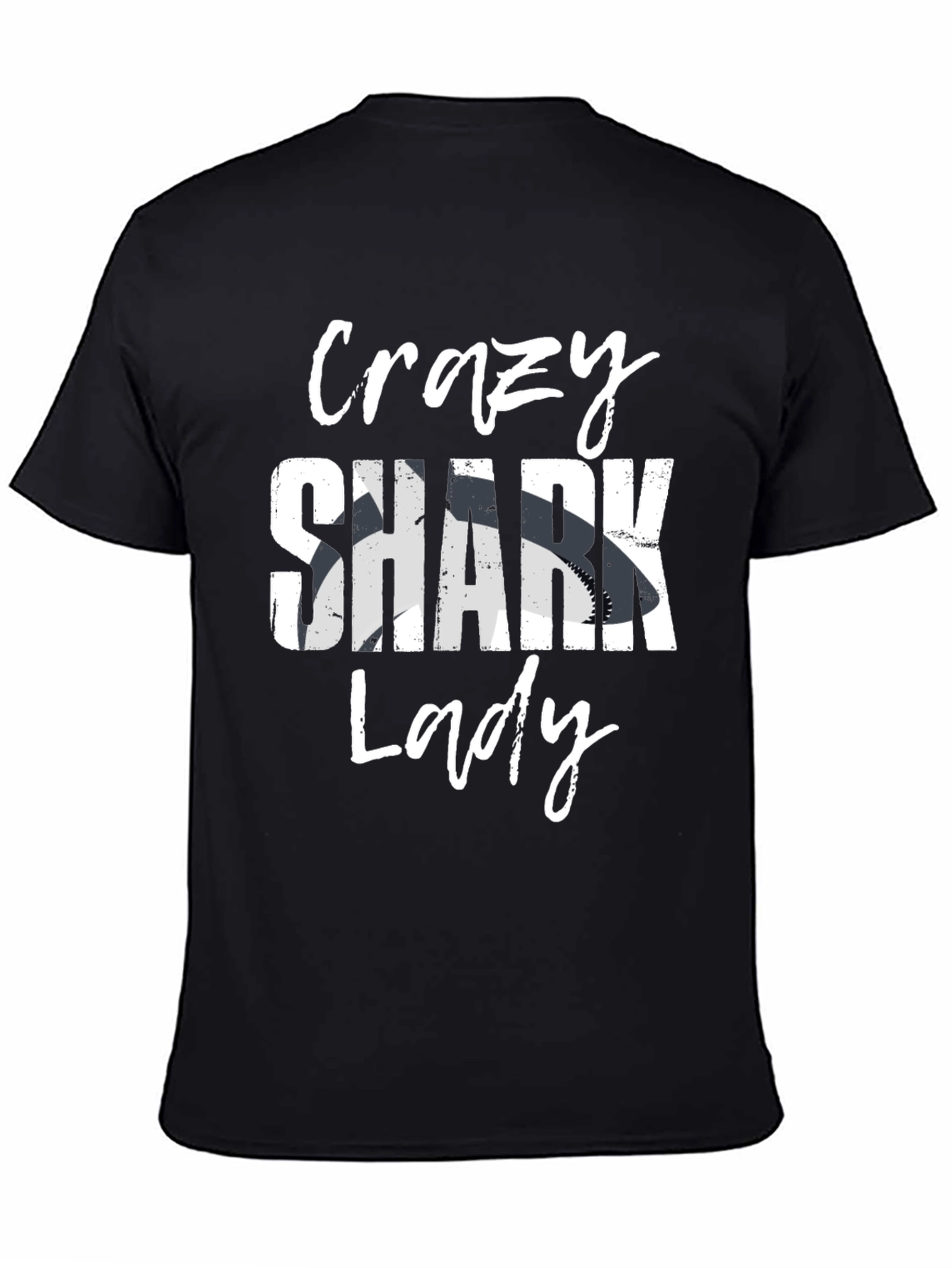 Crazy Shark Lady Graphic T-Shirt - Black Cotton Tee