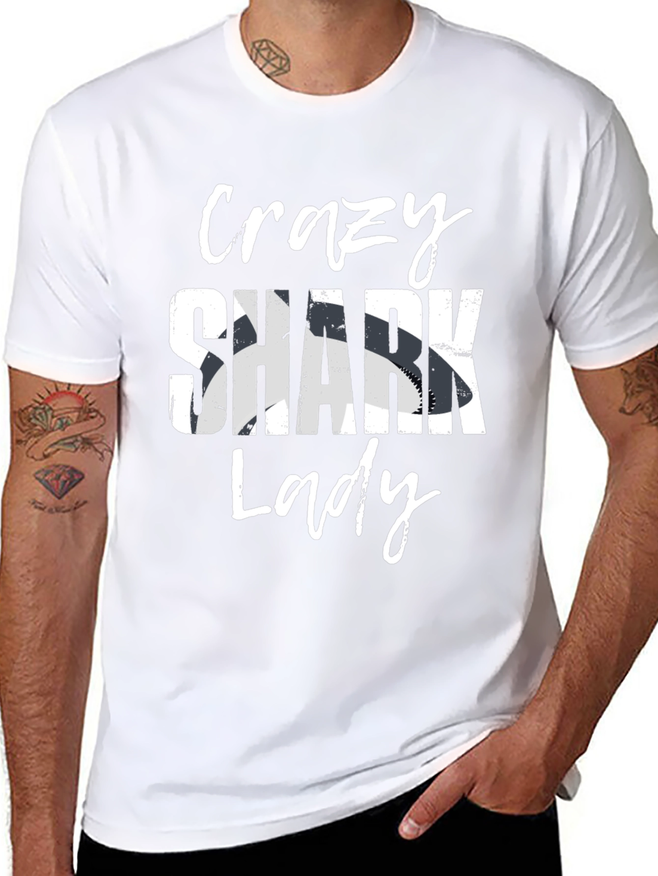Crazy Shark Lady Graphic T-Shirt - Black Cotton Tee