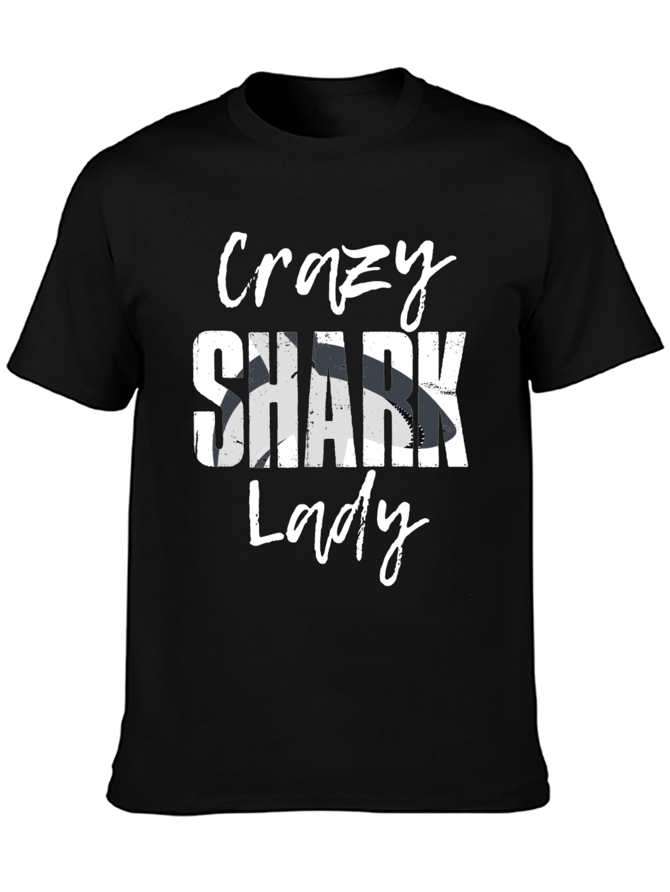 Crazy Shark Lady Graphic T-Shirt - Black Cotton Tee