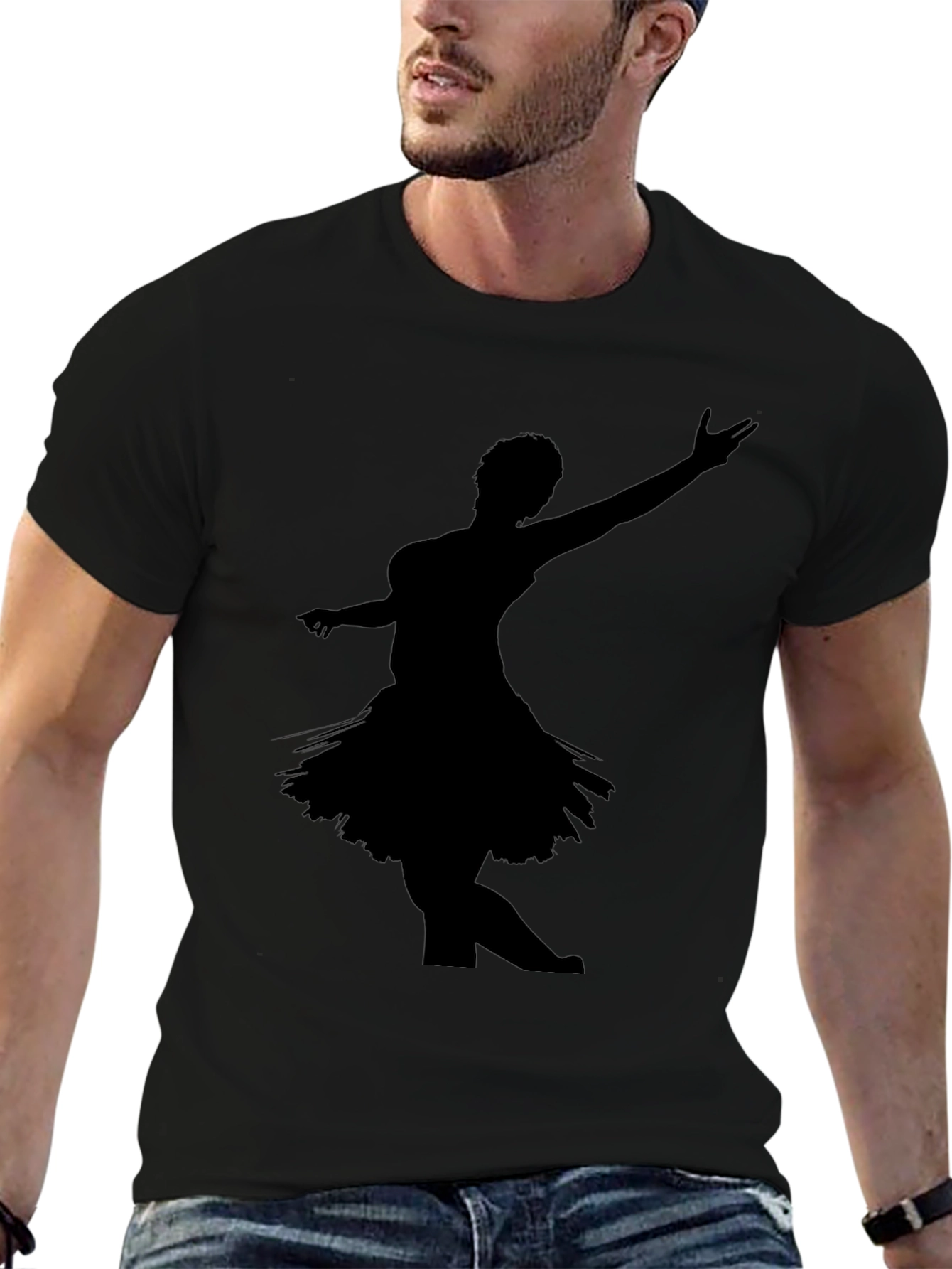 Black T-Shirt with Dancer Silhouette Graphic