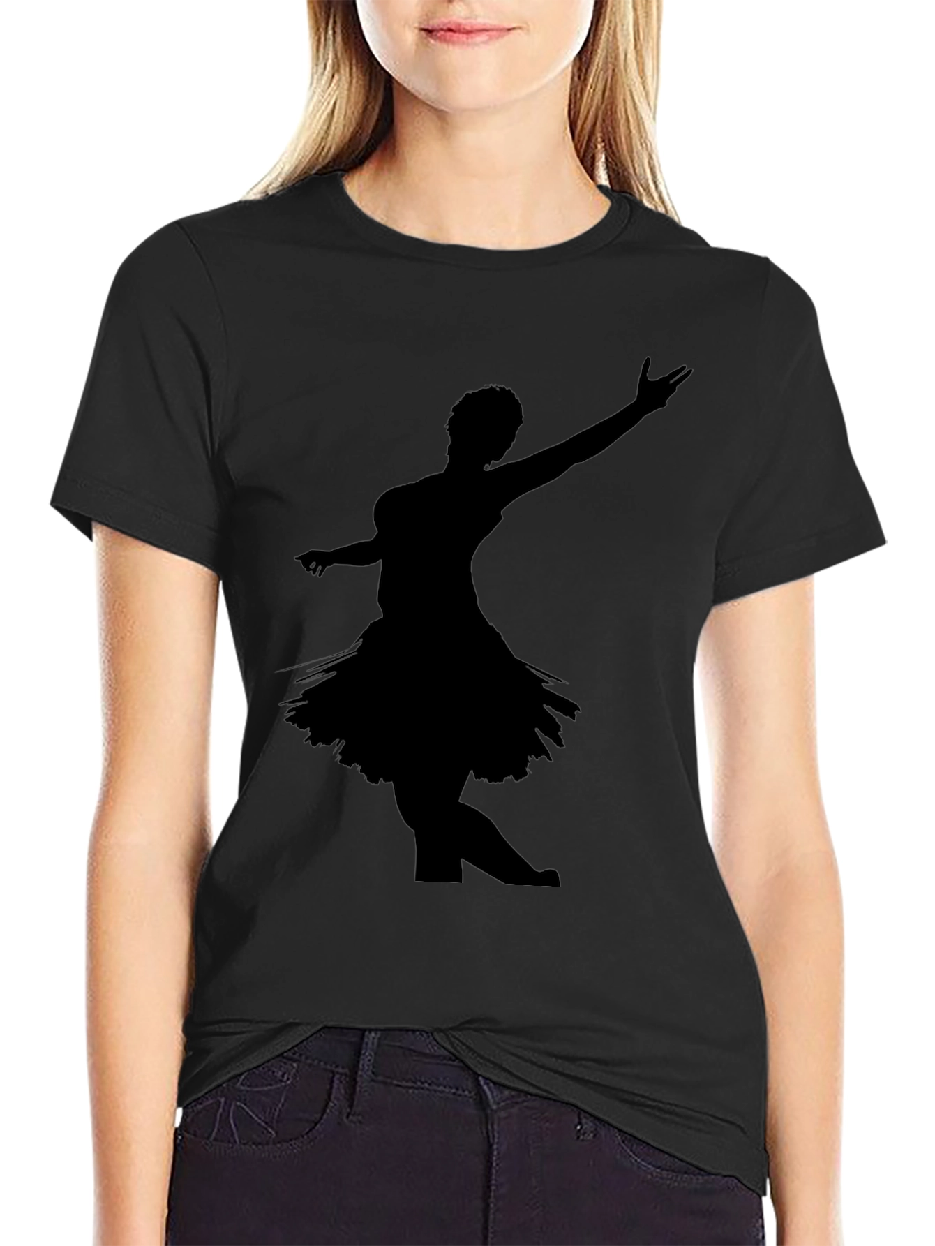 Black T-Shirt with Dancer Silhouette Graphic