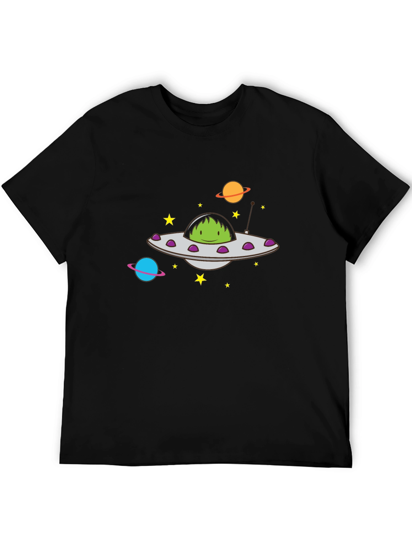 UFO Alien Graphic Print Black T-Shirt
