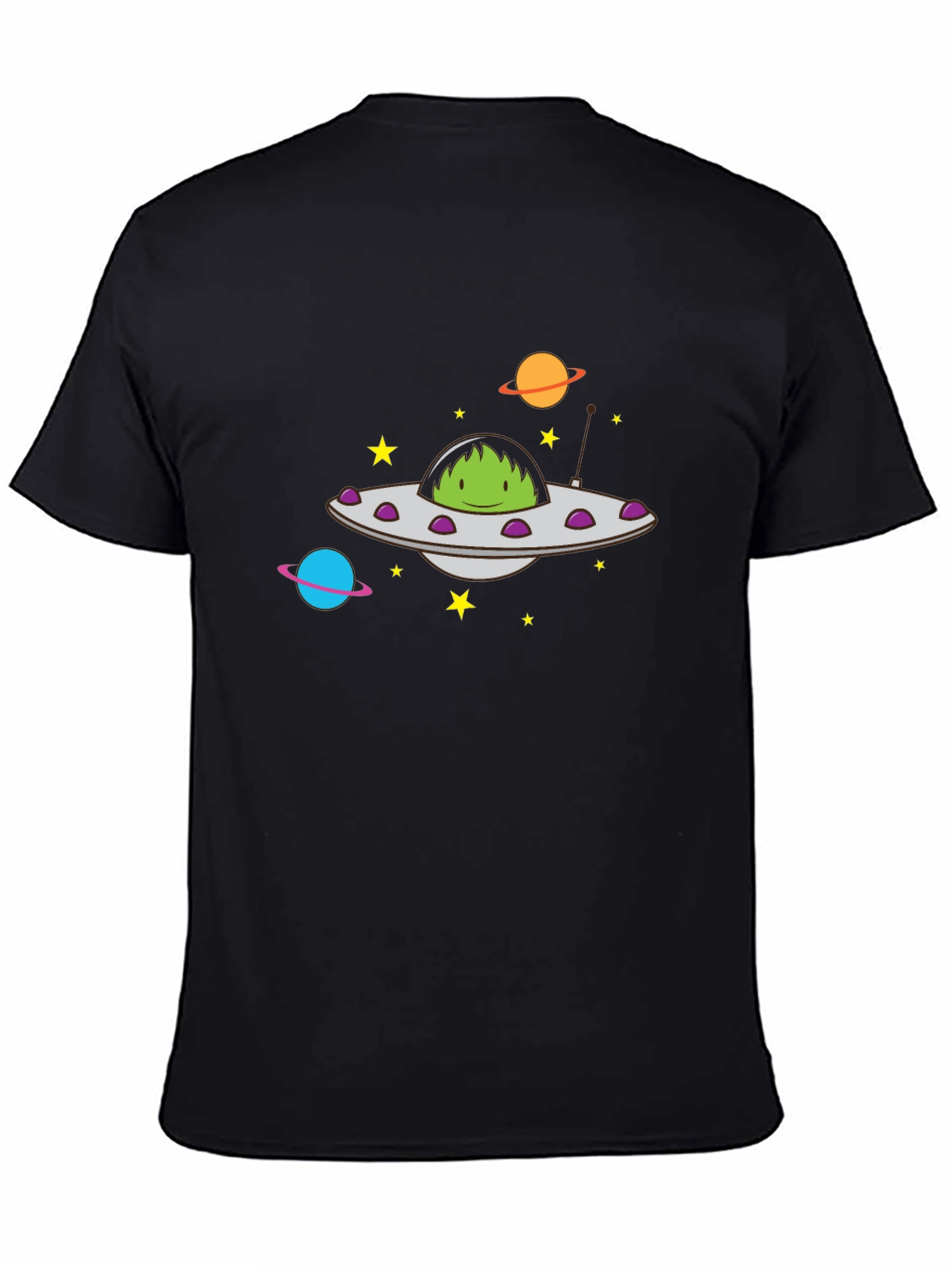 UFO Alien Graphic Print Black T-Shirt
