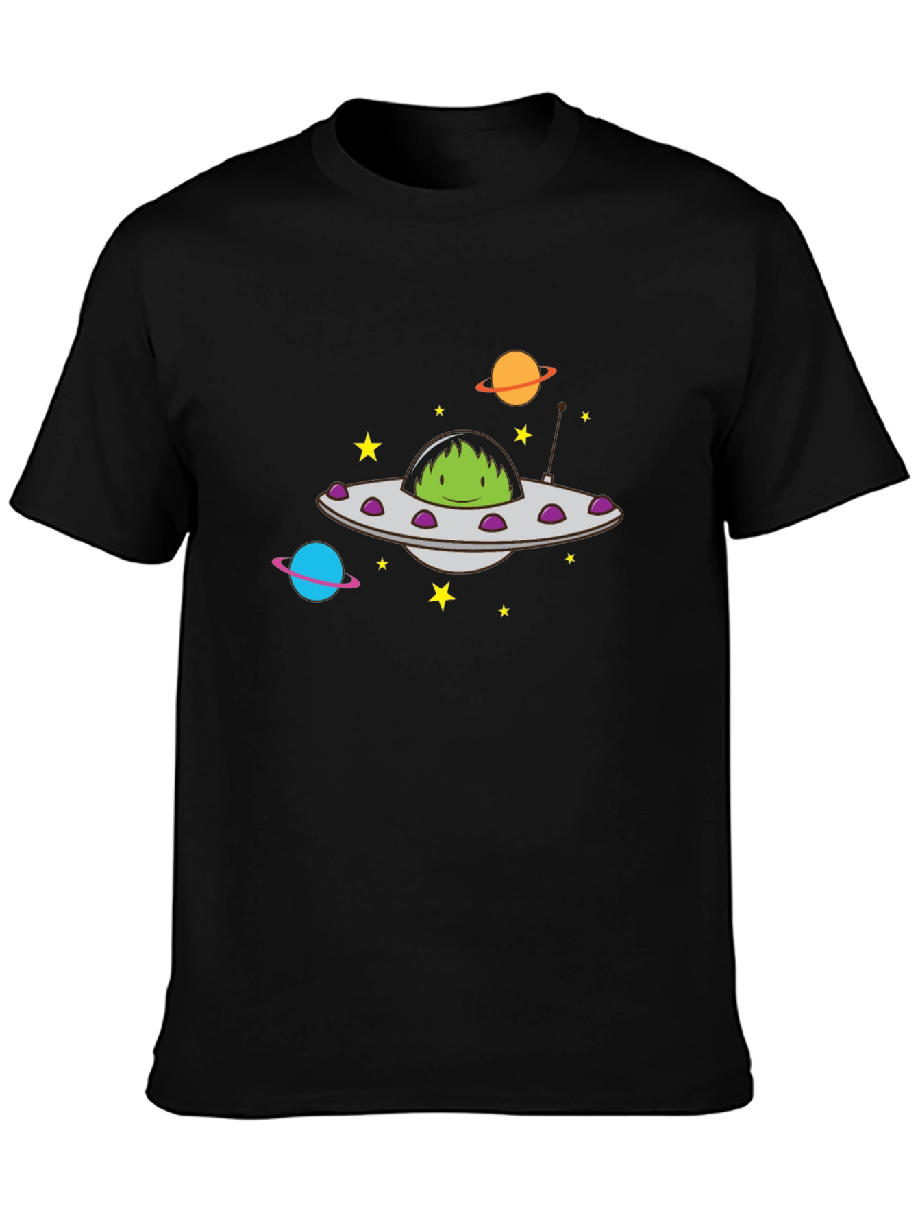 UFO Alien Graphic Print Black T-Shirt