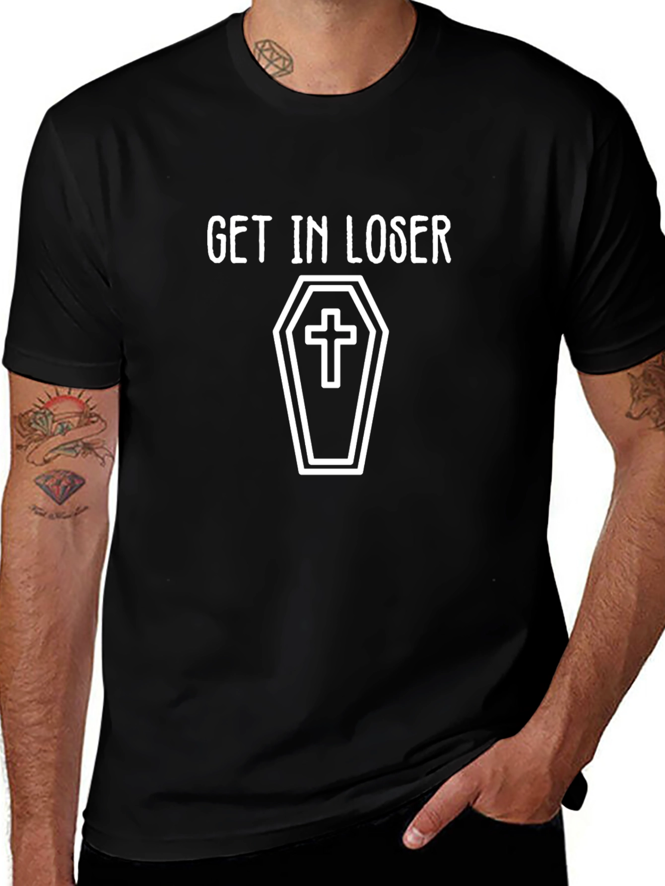 Get In Loser Coffin Graphic Tee - Black