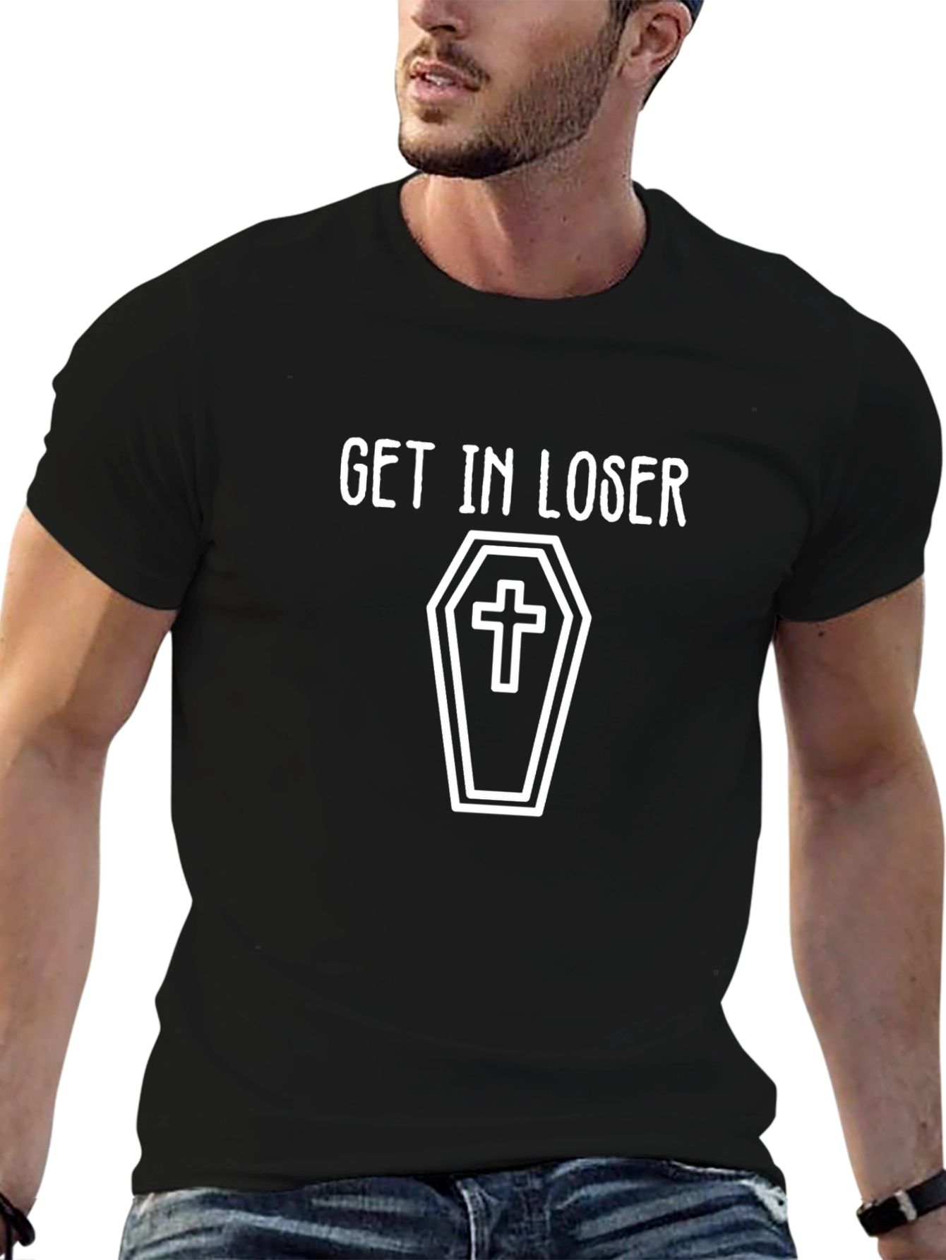 Get In Loser Coffin Graphic Tee - Black