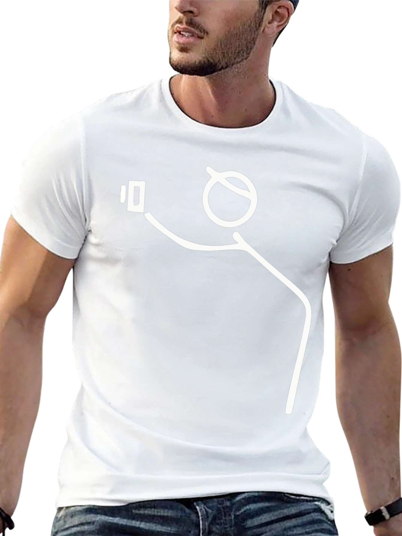 Selfie Stick Figure Graphic Tee - Black Cotton