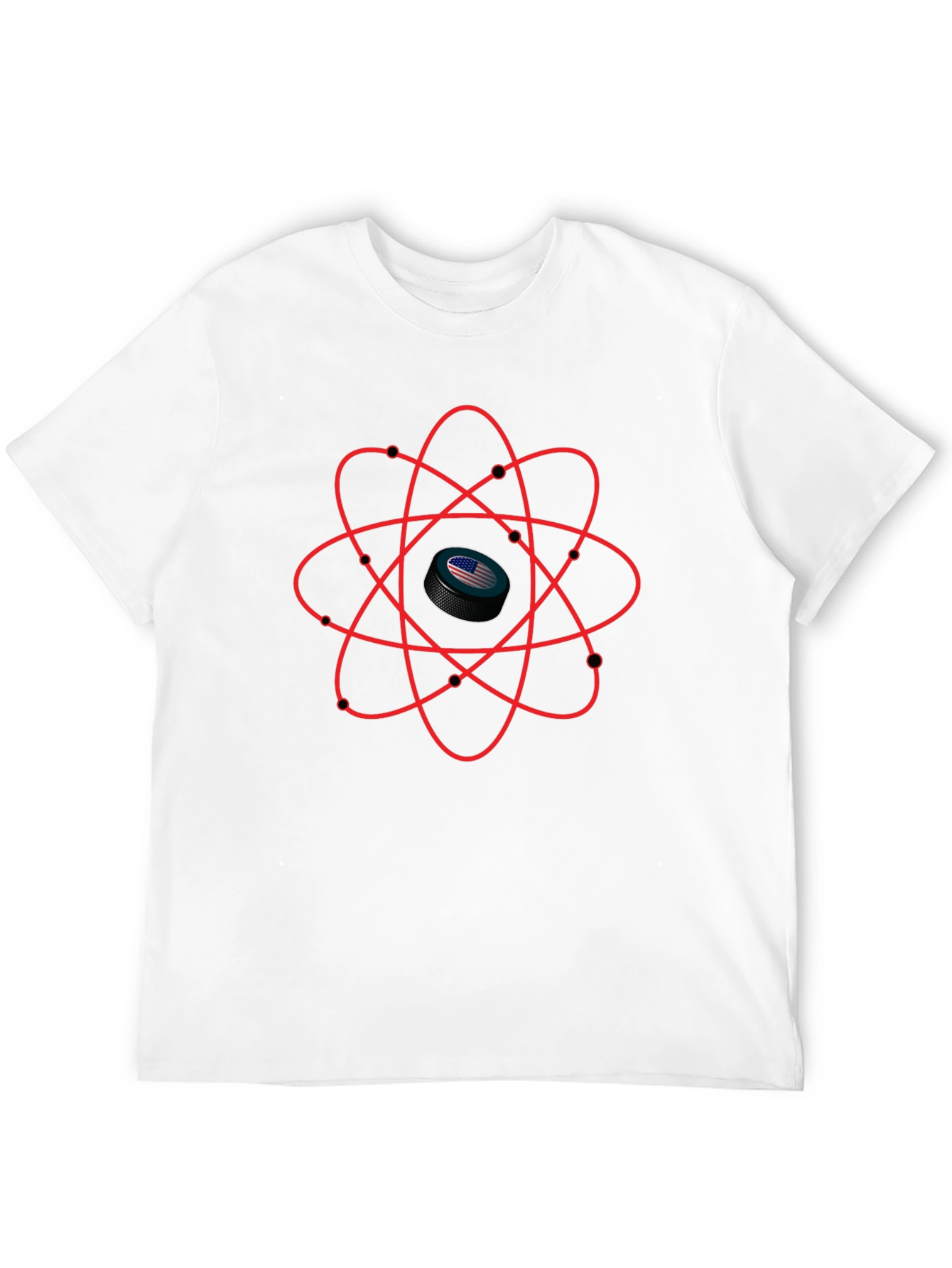 USA Hockey Puck Atom T-Shirt - Patriotic Science Tee