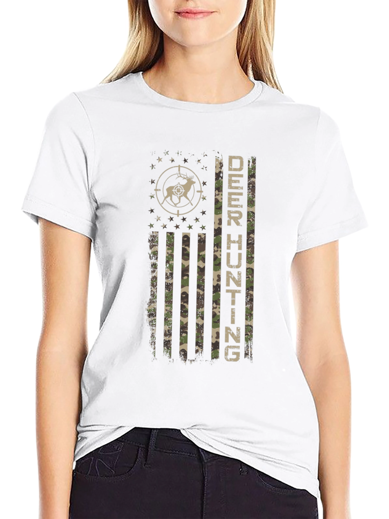 Deer Hunting Camo Flag T-Shirt