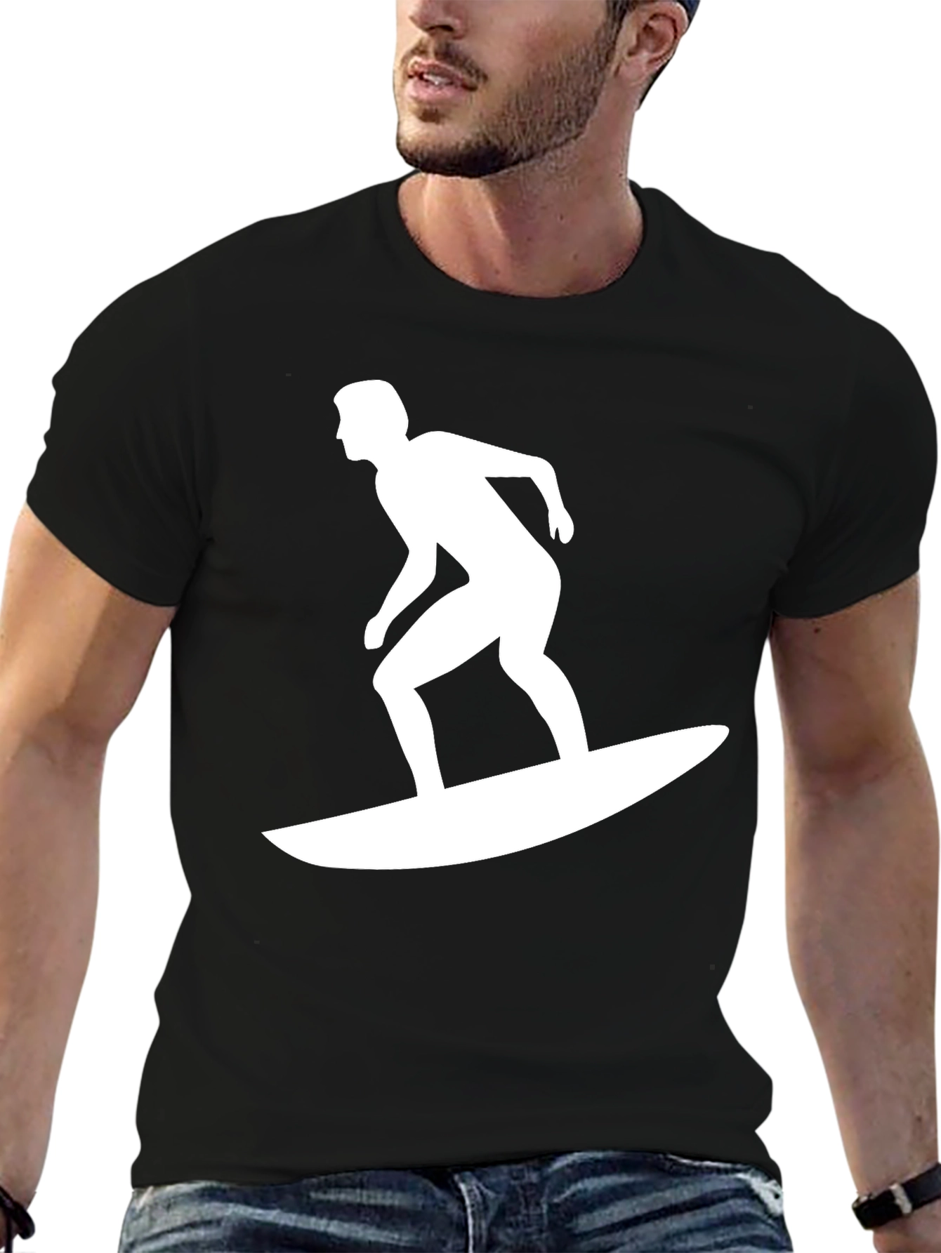 Black T-Shirt with Surfer Graphic