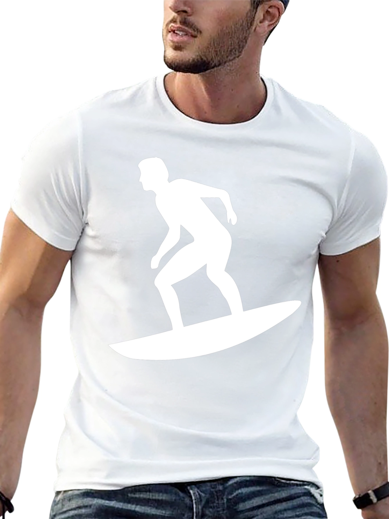 Black T-Shirt with Surfer Graphic