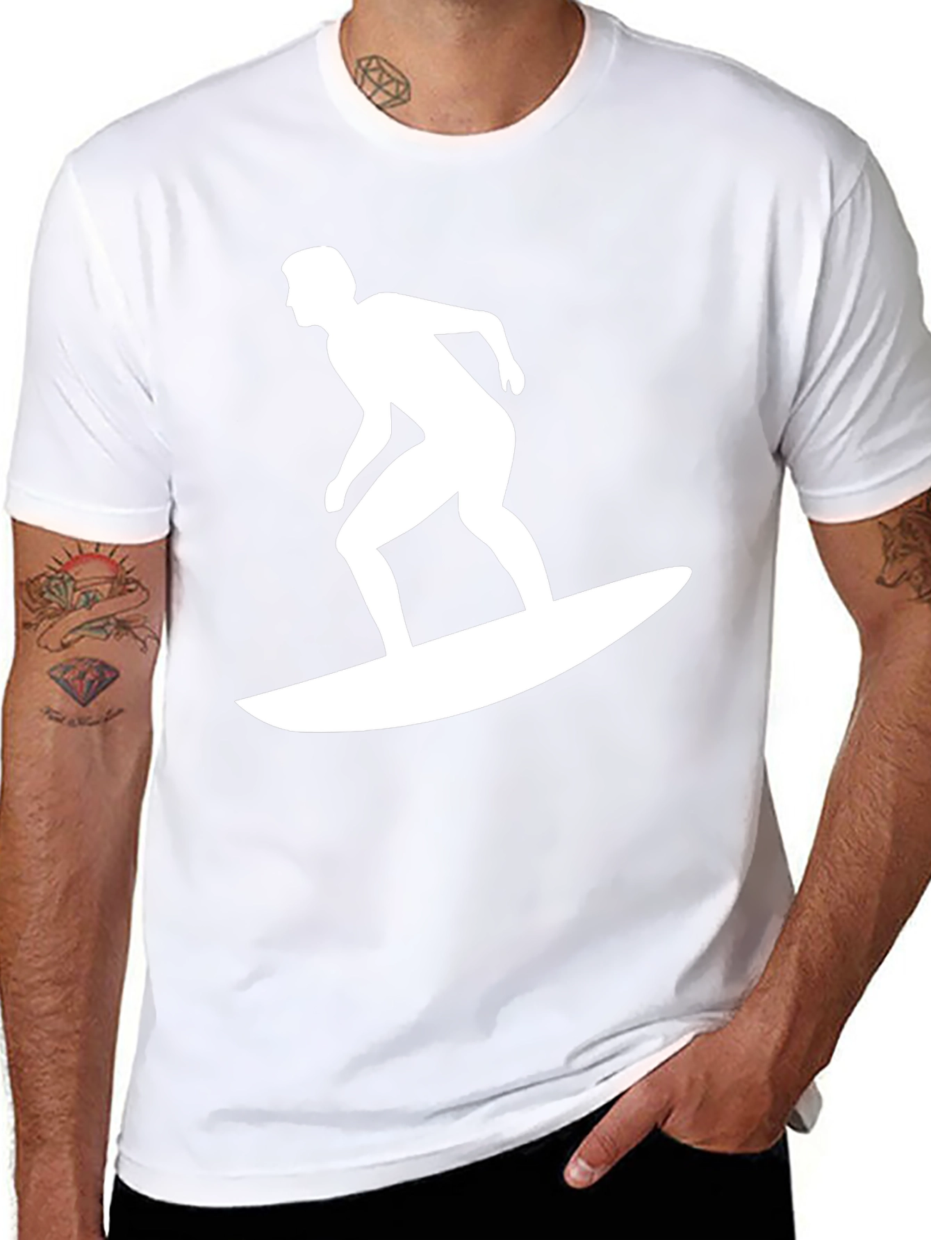 Black T-Shirt with Surfer Graphic