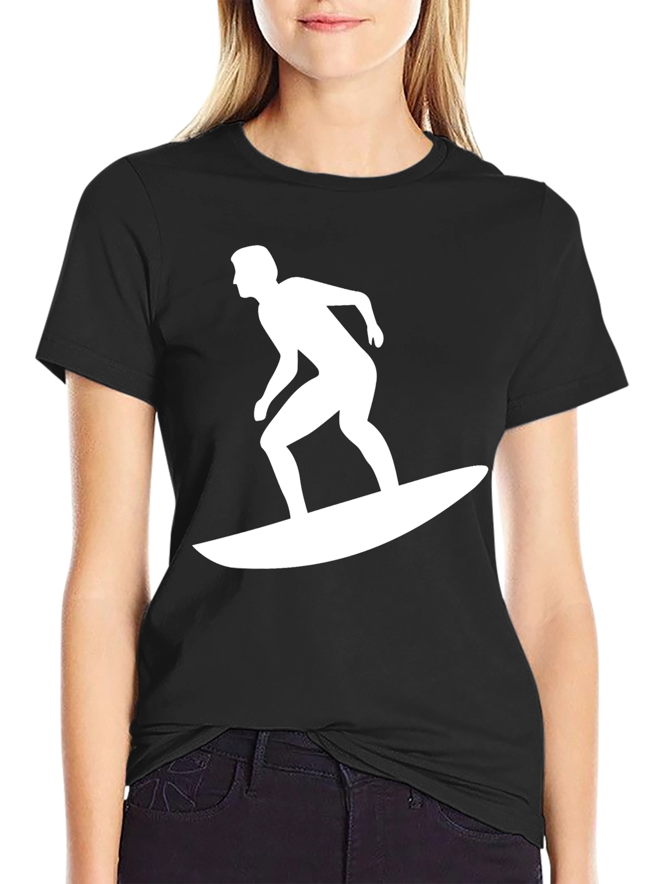 Black T-Shirt with Surfer Graphic