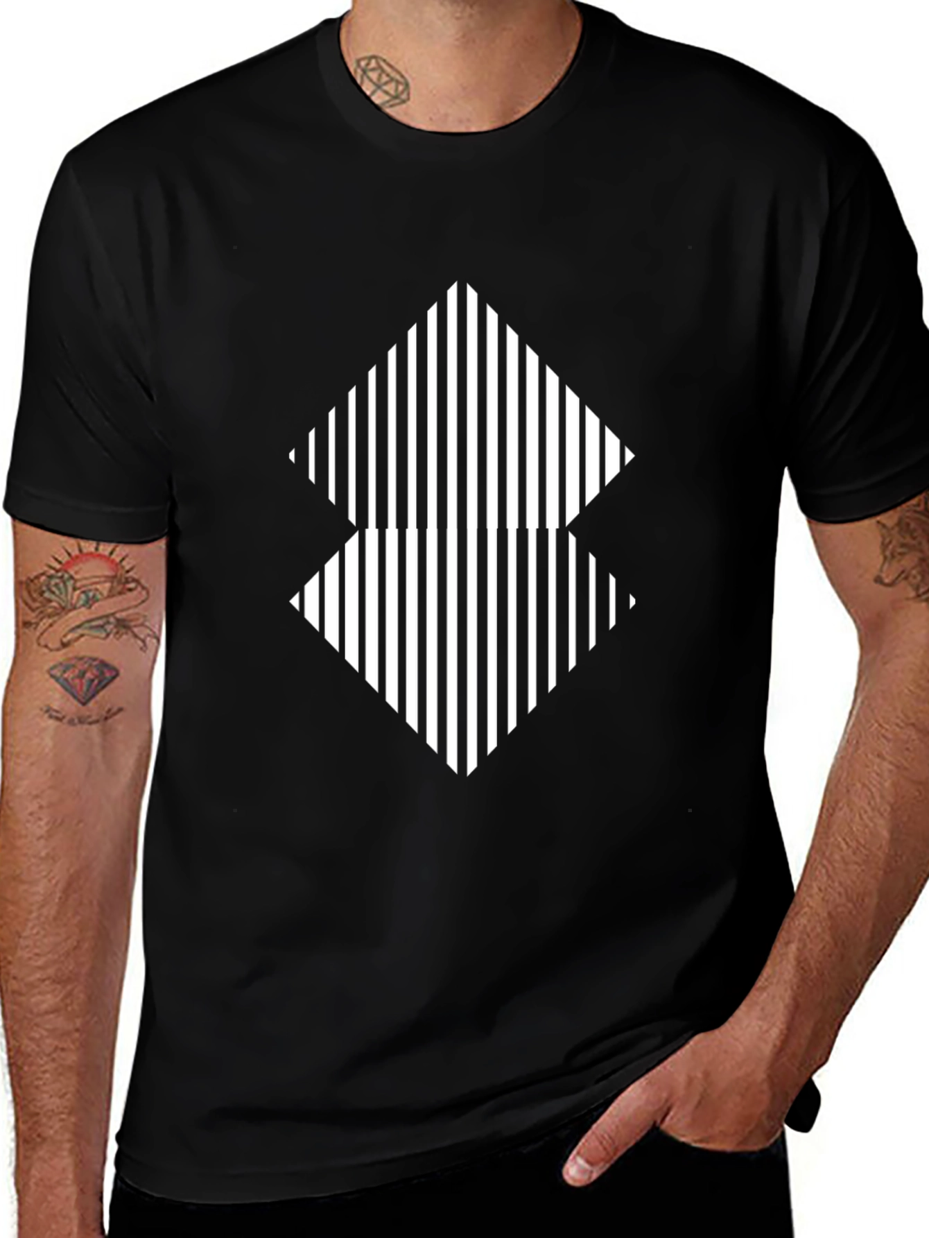 Stripped Diamond Graphic Tee - Black Casual Shirt