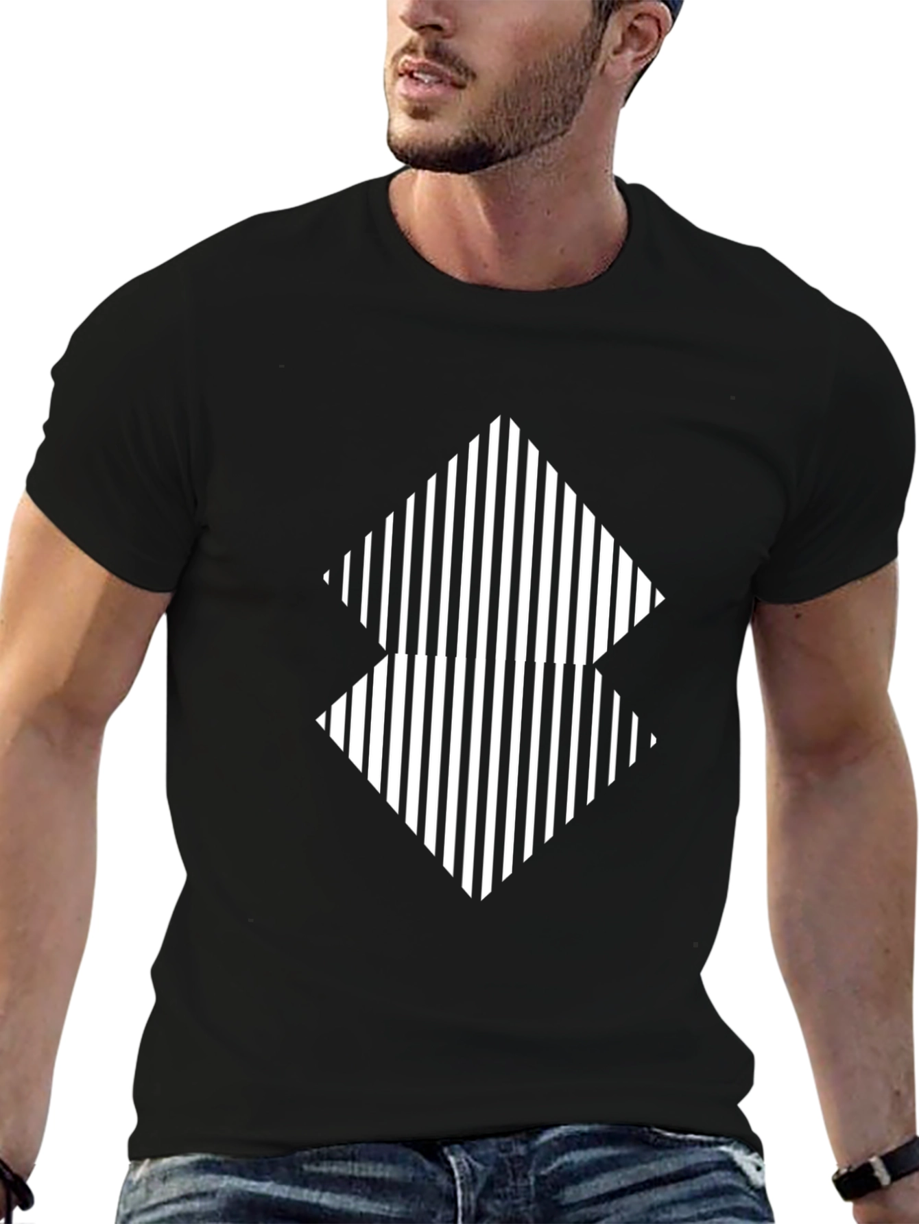 Stripped Diamond Graphic Tee - Black Casual Shirt