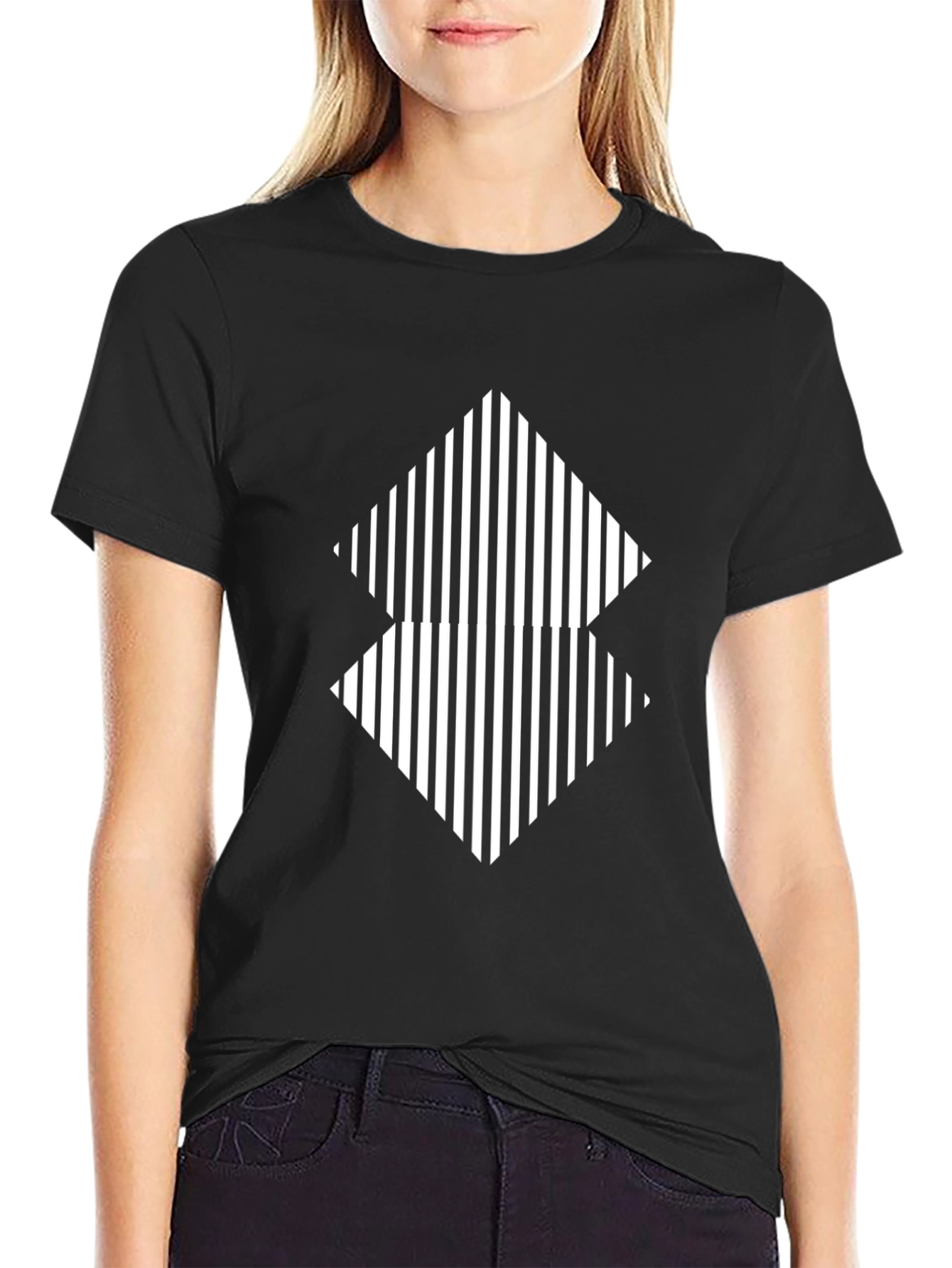 Stripped Diamond Graphic Tee - Black Casual Shirt