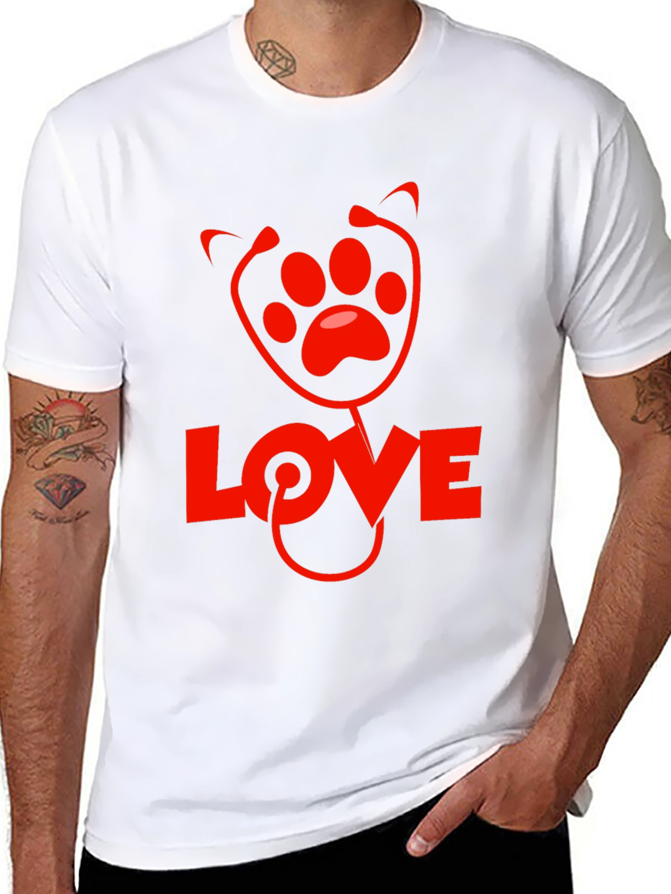 Vet Love Paw Print Stethoscope Black T-Shirt