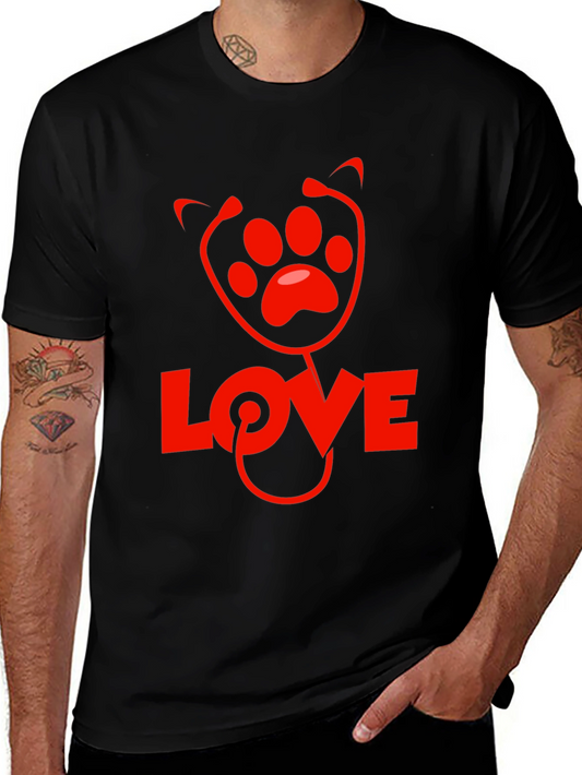 Vet Love Paw Print Stethoscope Black T-Shirt
