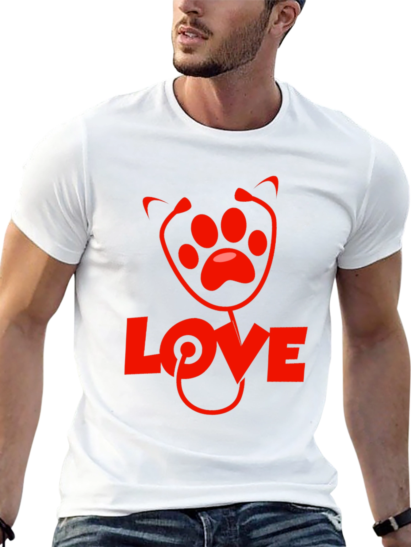 Vet Love Paw Print Stethoscope Black T-Shirt