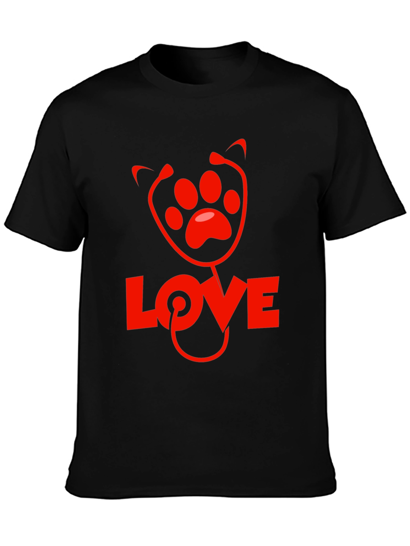 Vet Love Paw Print Stethoscope Black T-Shirt