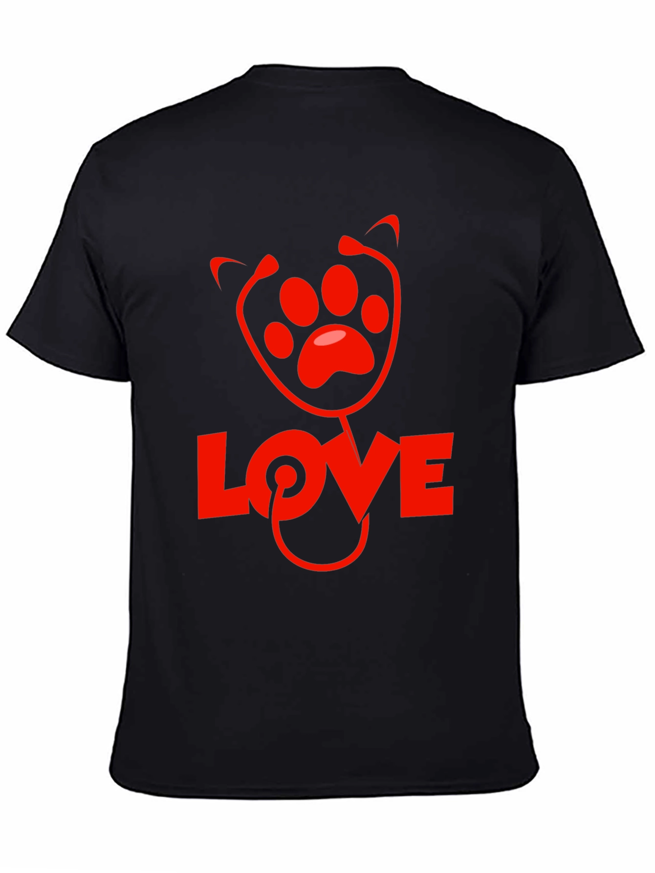 Vet Love Paw Print Stethoscope Black T-Shirt