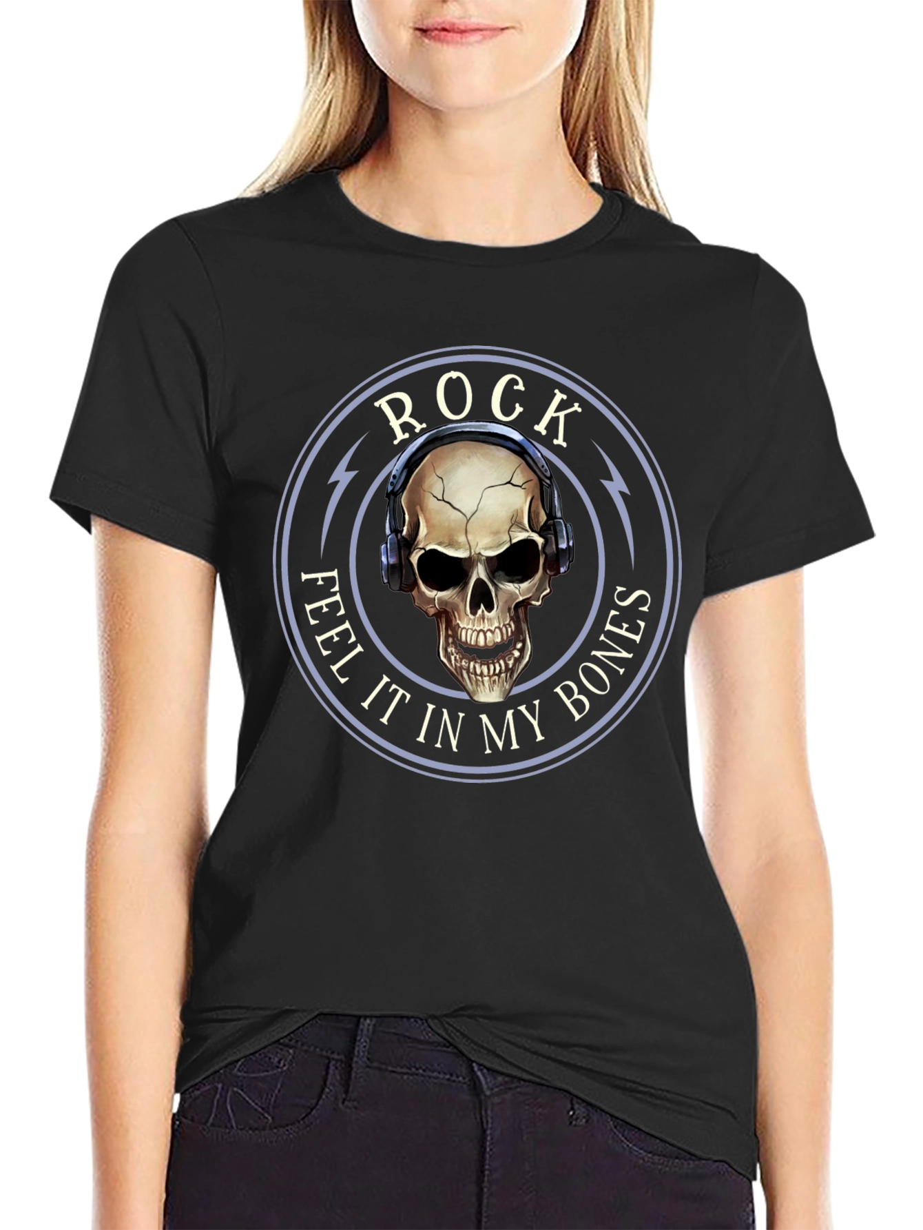 Rock Feel It T-Shirt Skull Headphones