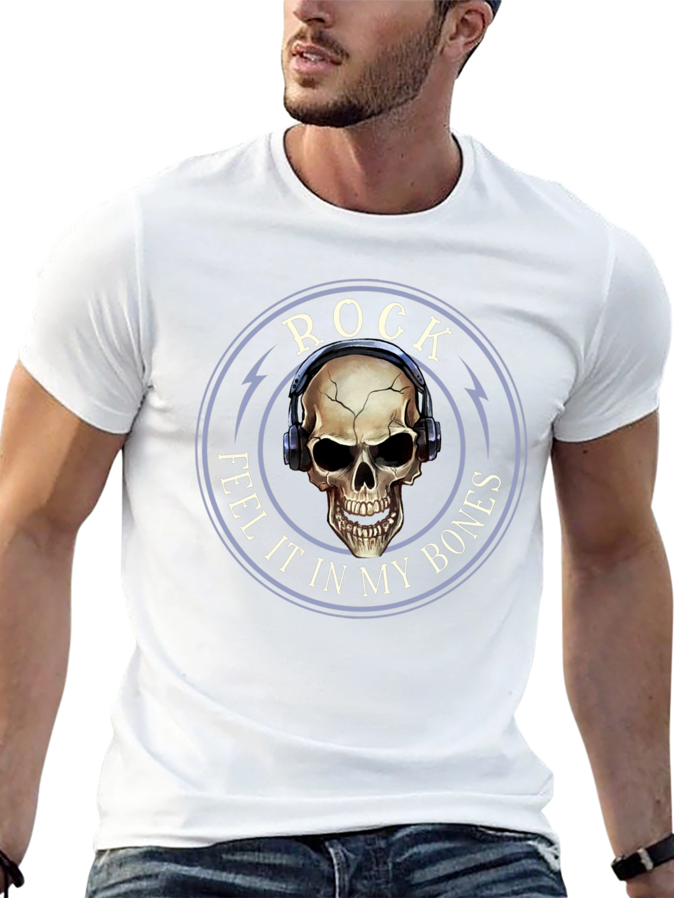 Rock Feel It T-Shirt Skull Headphones