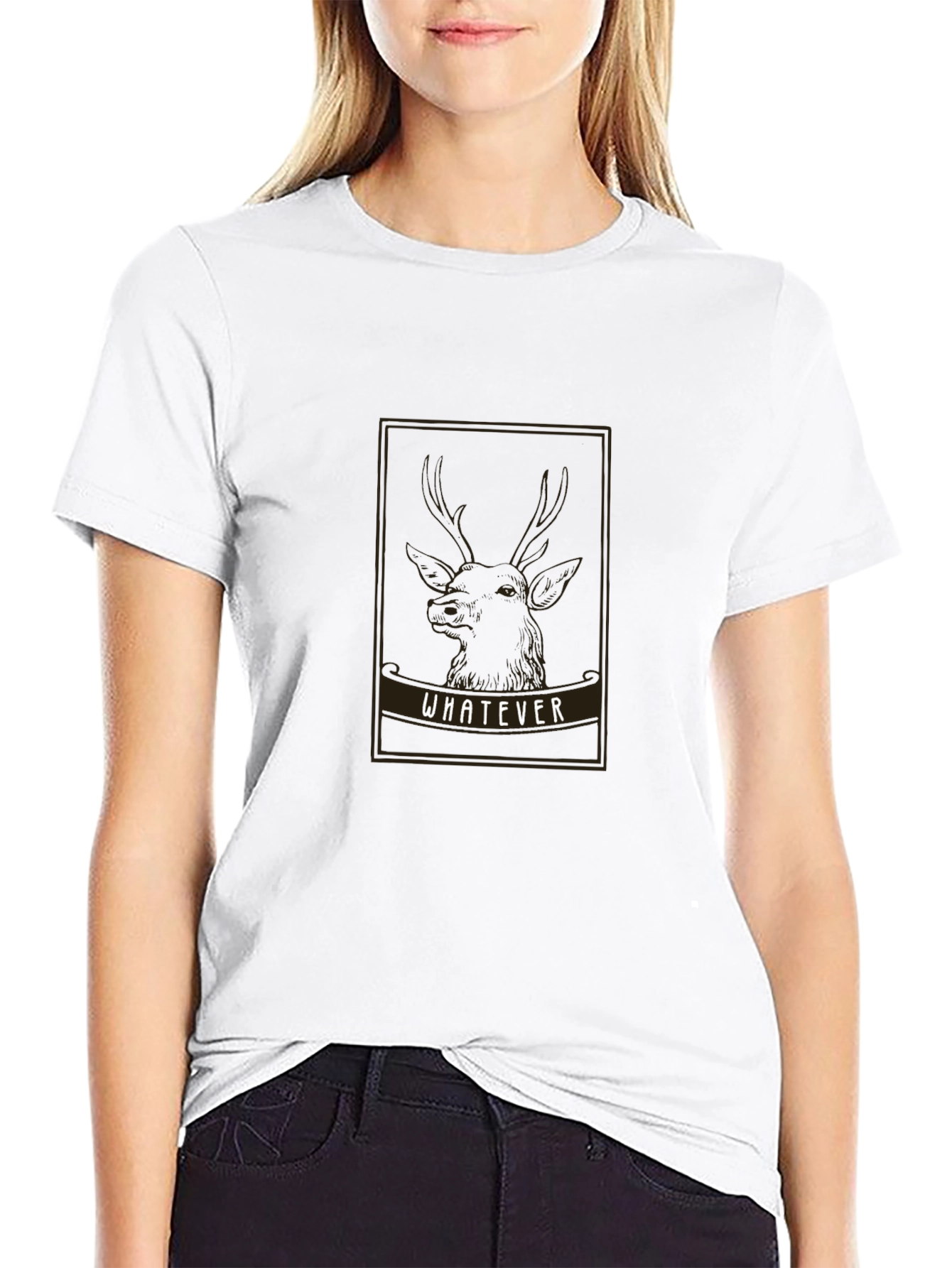 Whatever Deer Graphic Black T-Shirt