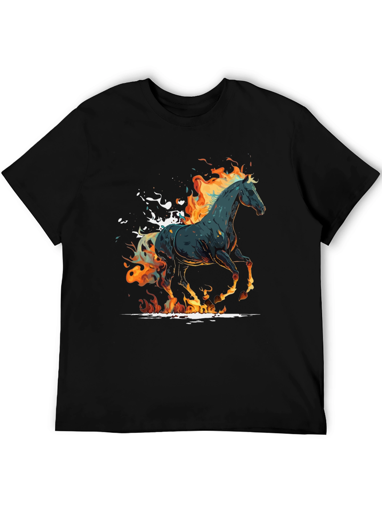 Fiery Horse Graphic Tee - Black Cotton Blend