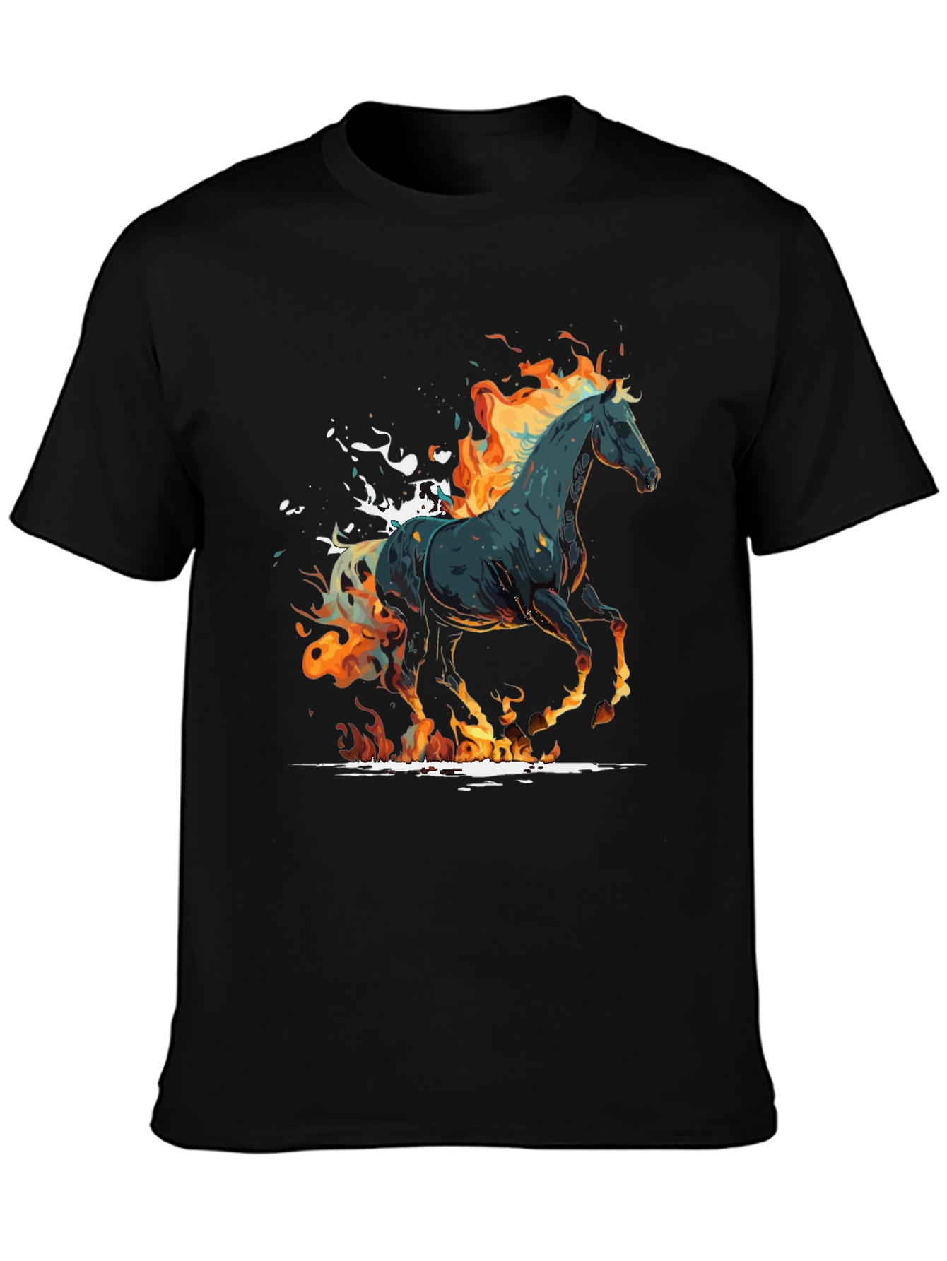 Fiery Horse Graphic Tee - Black Cotton Blend